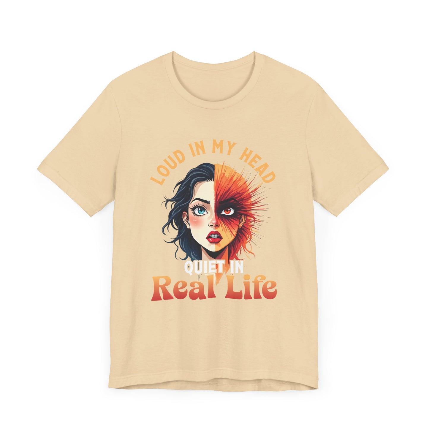 Loud in My Head, Quiet in Real Life – Split Face Puzzled Girl Graphic T-Shirt