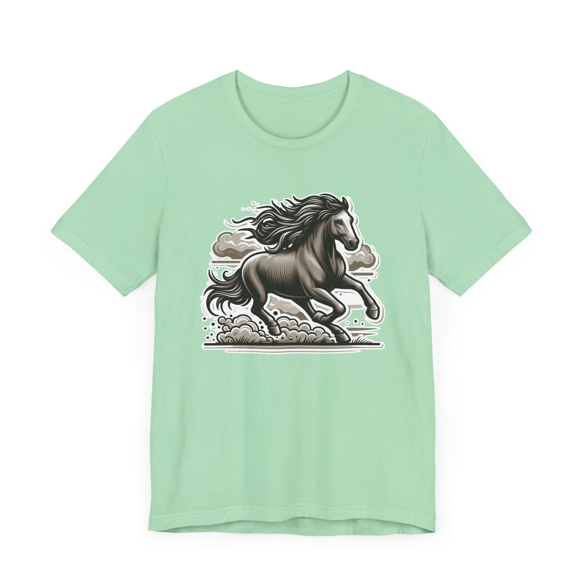 Wild Mustang Running Free with Dust and Dramatic Clouds Graphic T-Shirt