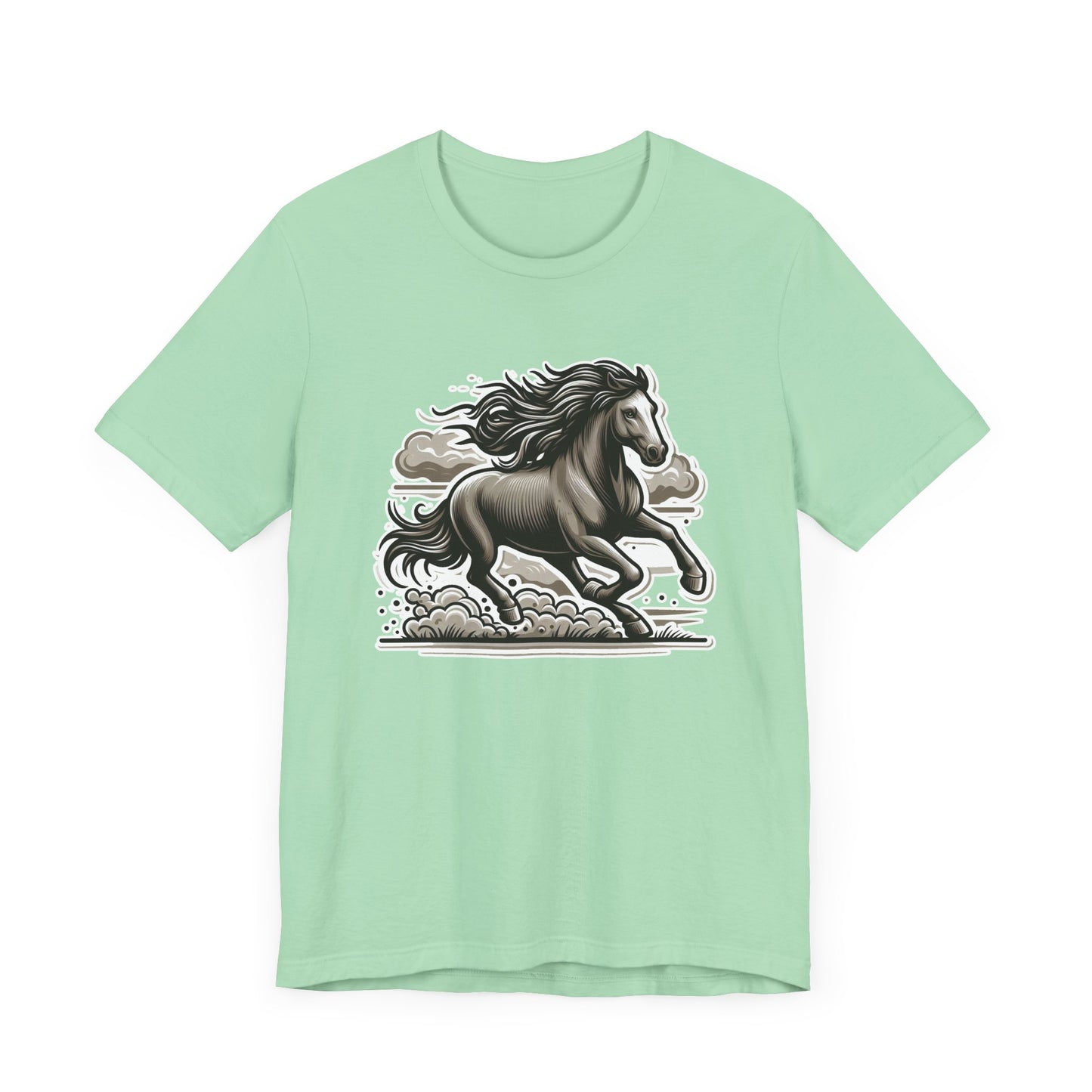 Wild Mustang Running Free with Dust and Dramatic Clouds Graphic T-Shirt