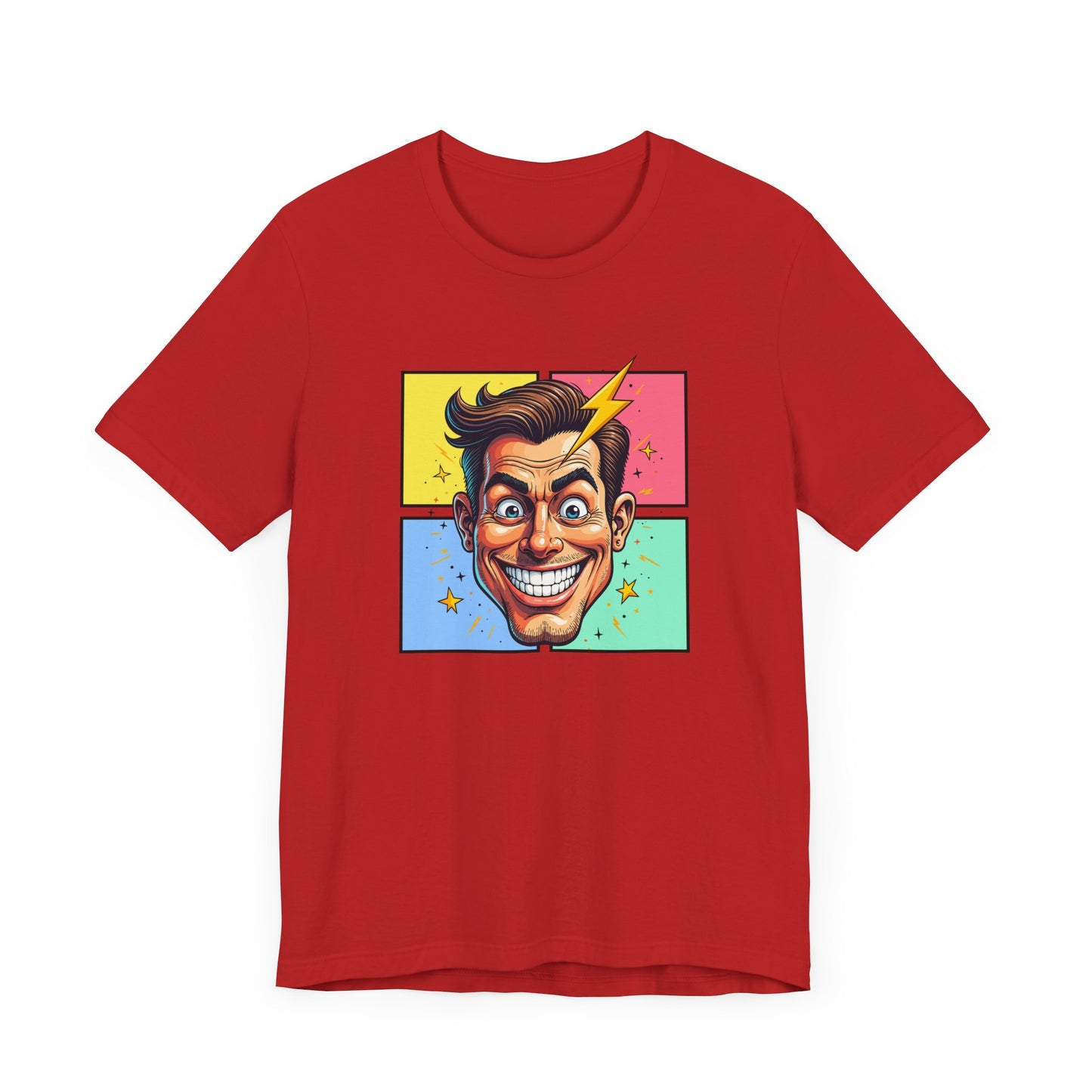Funny Man’s Face with Lightning Forehead and Colorful Quadrant Stars Emotions Graphic T-Shirt