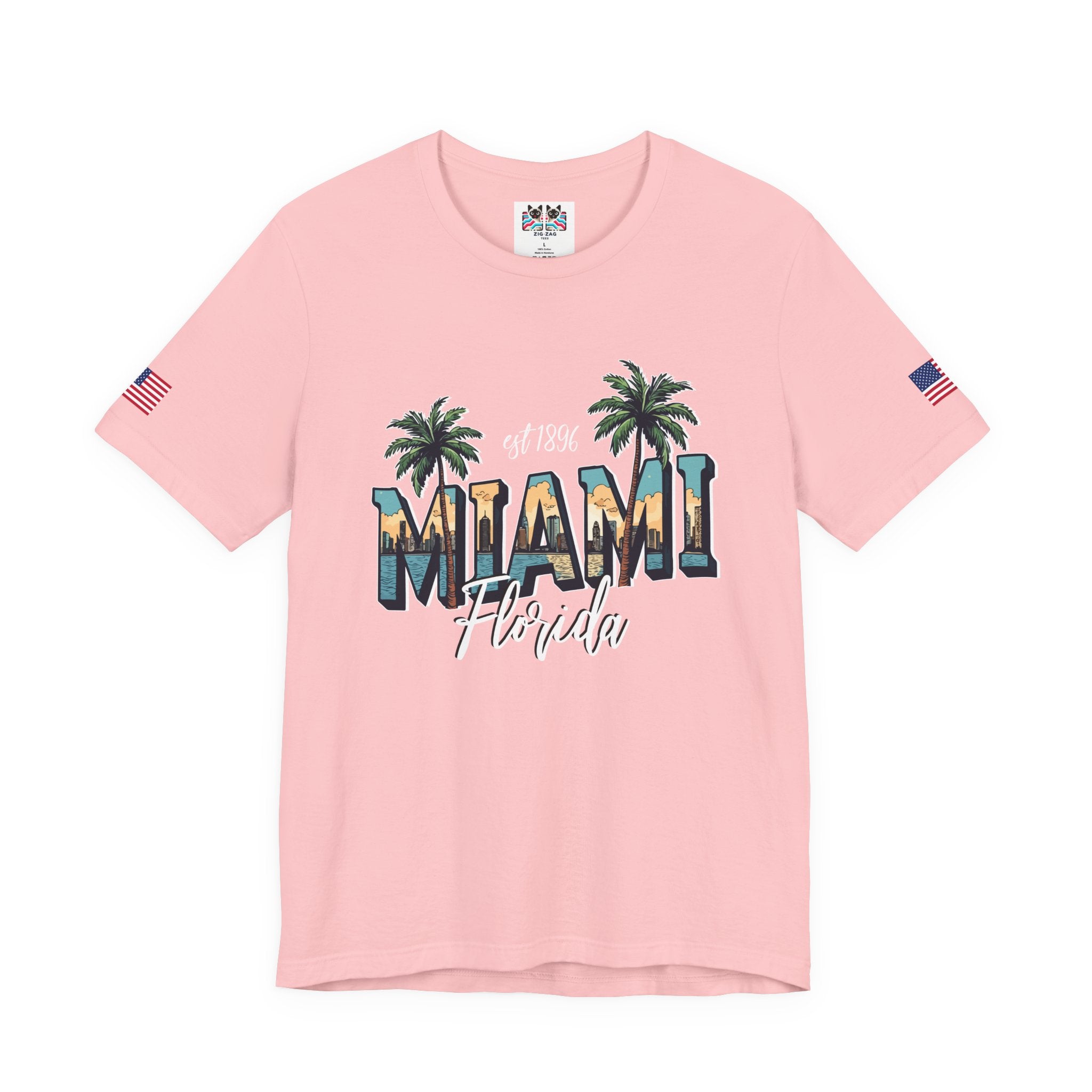 Miami Florida EST 1896 T-Shirt – Skyline Photo Monogram Palm Tree Graphic Tee