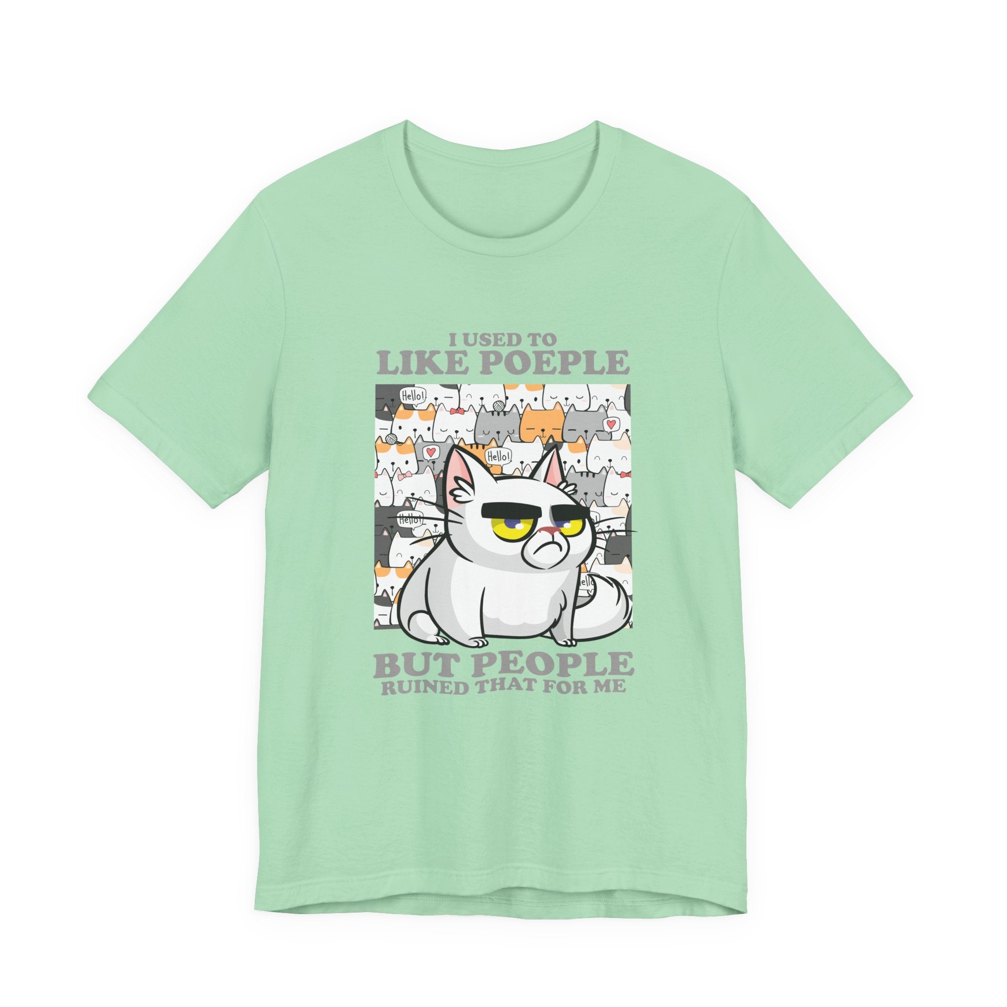 I Used To Like People But People Ruined That For Me T-Shirt – Moody Cat and Cats Background Graphic Tee