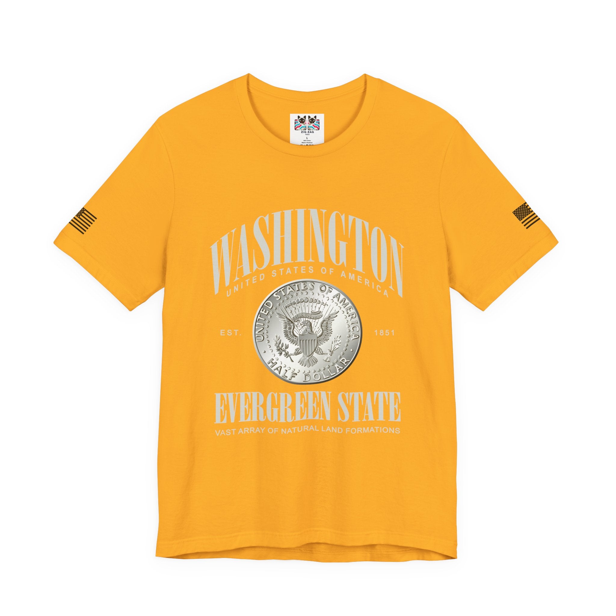 Washington State Evergreen State Presidential Coin Graphic T-Shirt | USA EST 1851 Patriotic Tee