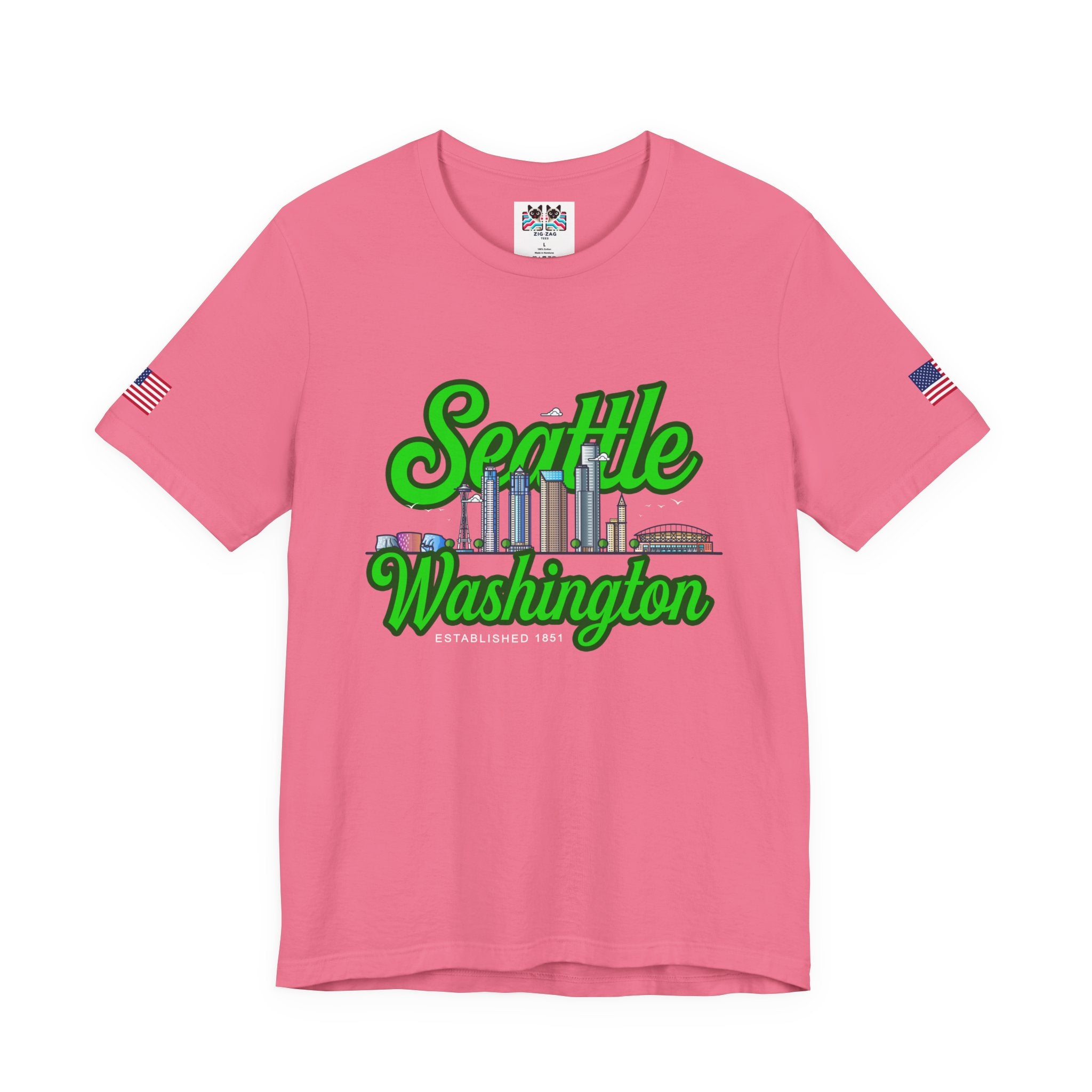 Seattle Washington Retro Script Skyline T-Shirt | Established 1851 Graphic Tee | Pacific Northwest Pride Shirt