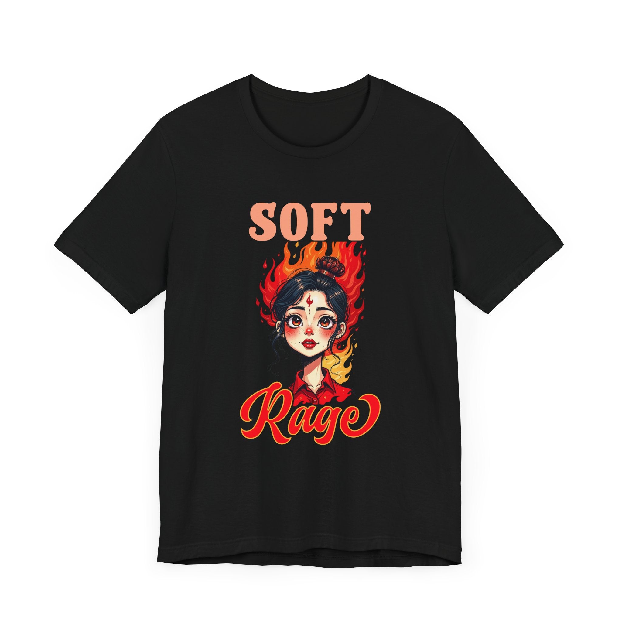 Soft Rage – Emotional Woman with Fiery Background Graphic T-Shirt