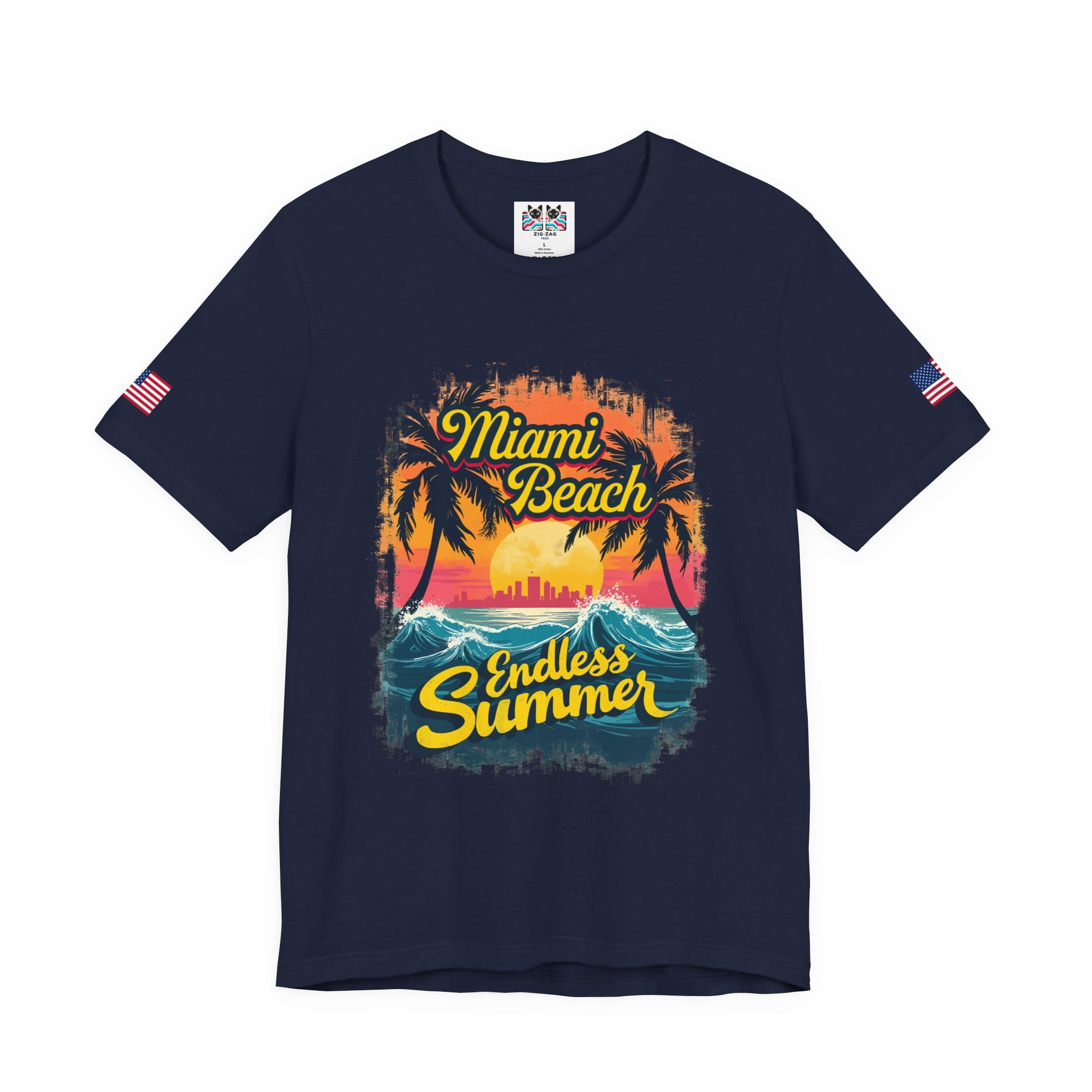 Miami Beach Endless Summer T-Shirt – Retro Wave Palm Tree Sunset Graphic Tee