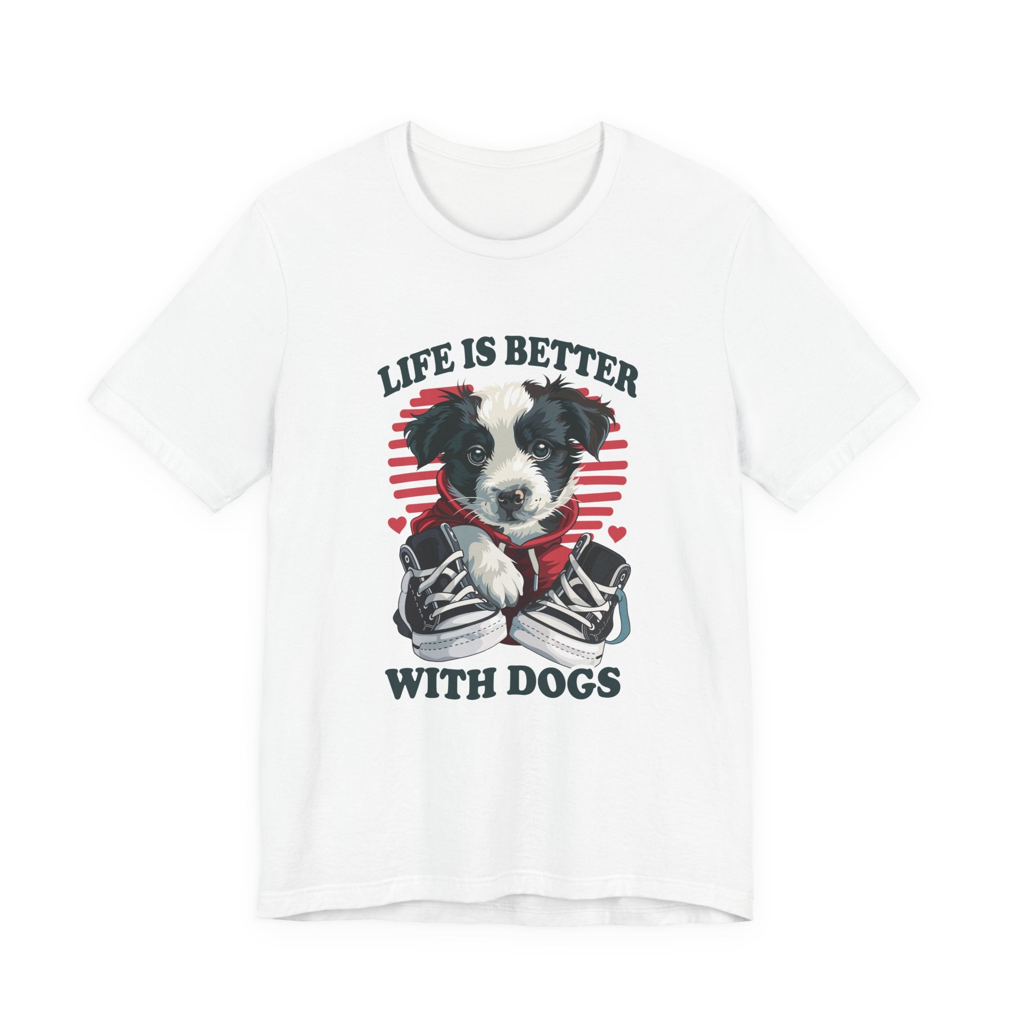Life Is Better With Dogs T Shirt Cuddly Dog in Jacket Sitting by Shoes Graphic