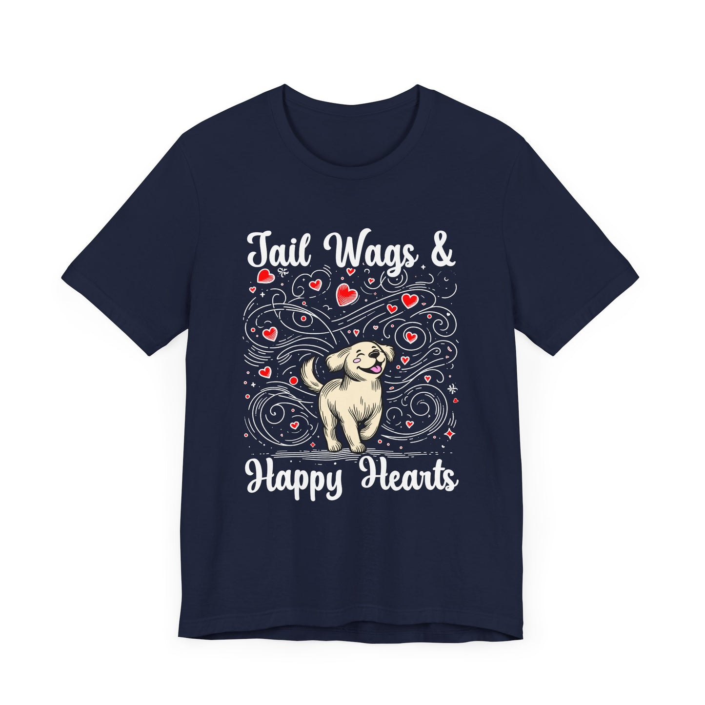 Tail Wags Happy Hearts | Smiling Puppy Walking with Flying Heart Emotions T-Shirt