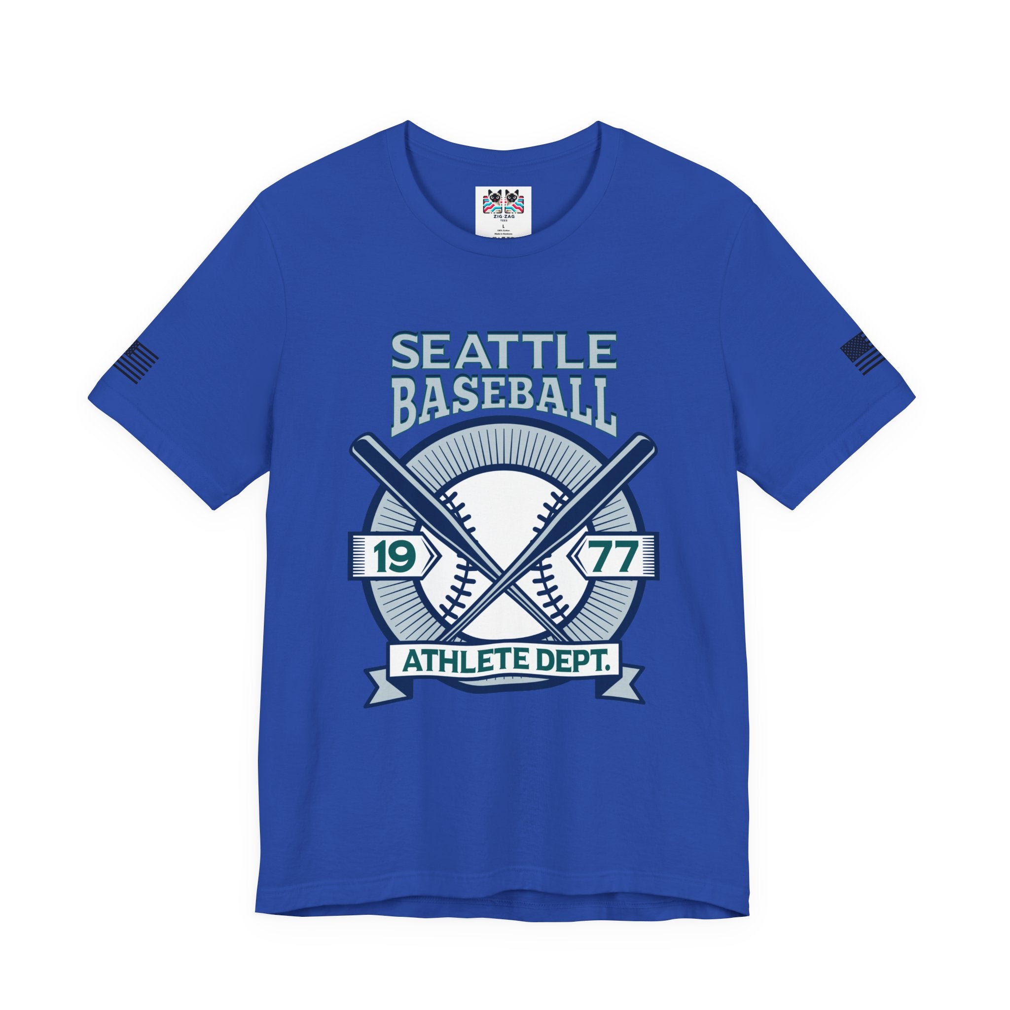 Seattle Baseball 1977 Athlete Dept. Crossed Bats Crest T-Shirt | Seattle Baseball Fan Tee | Retro Sports Graphic Shirt
