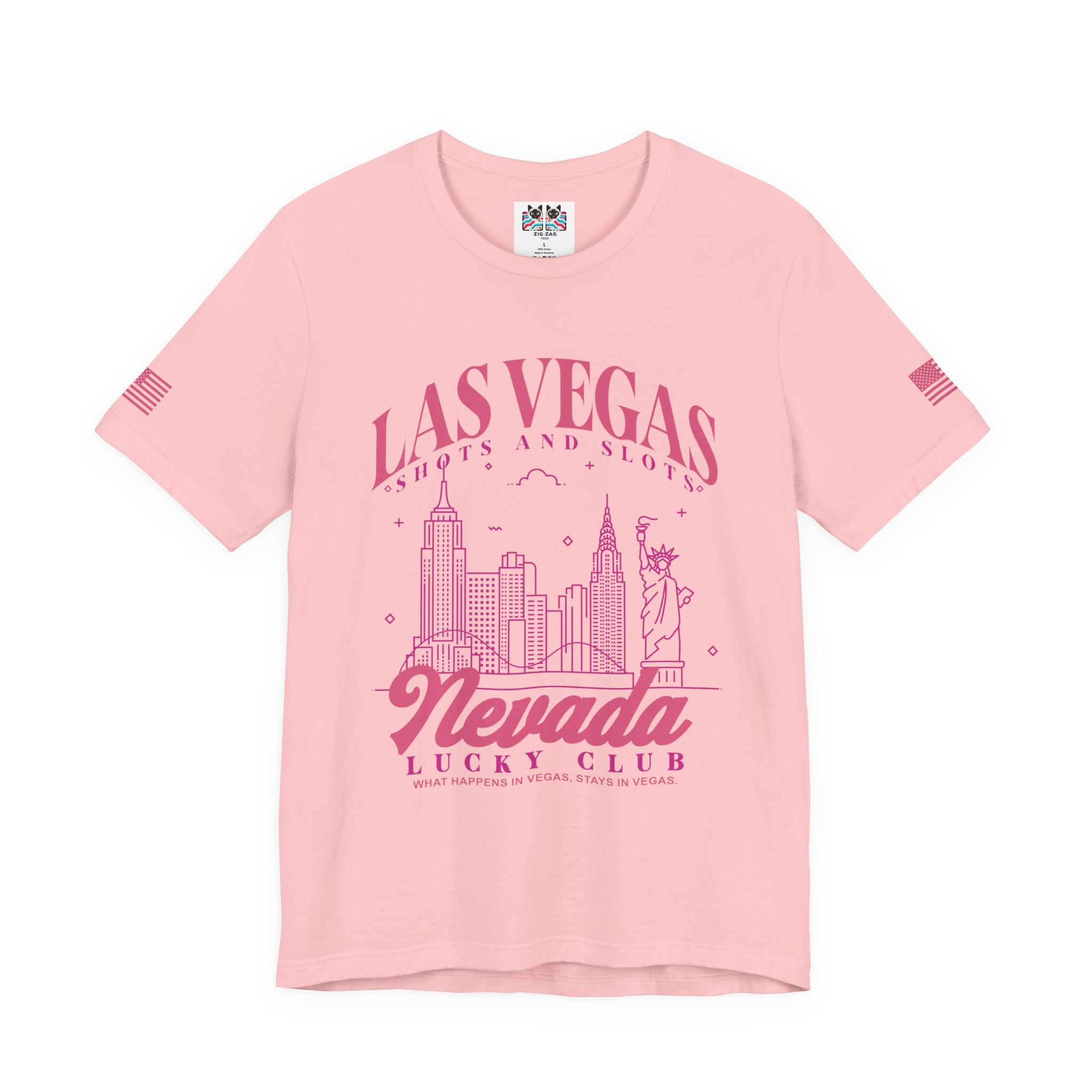 Las Vegas Shots and Slots Nevada Lucky Club T-Shirt – Vegas Skyline Pink Tee