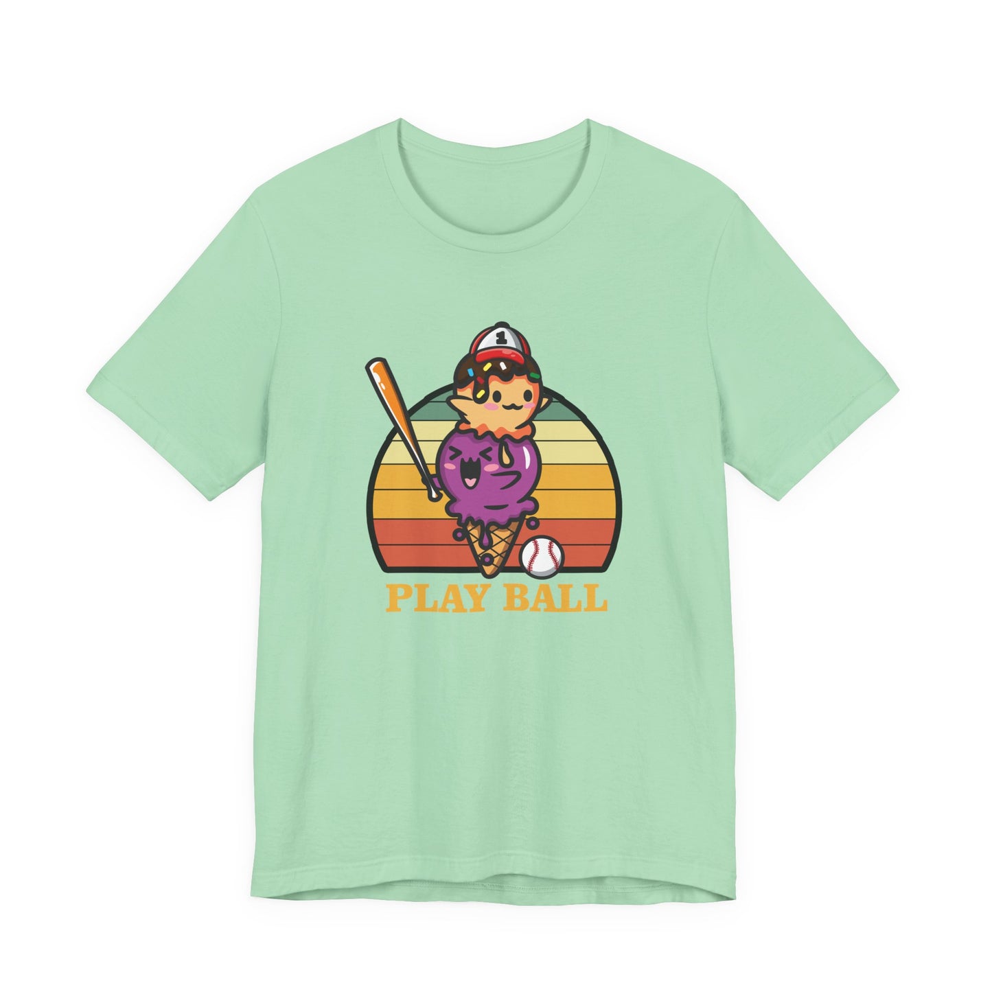 Baseball tshirt - Play Ball Drip Ice Cream Baseball Tshirt Fun Dripping Cone and Player Design