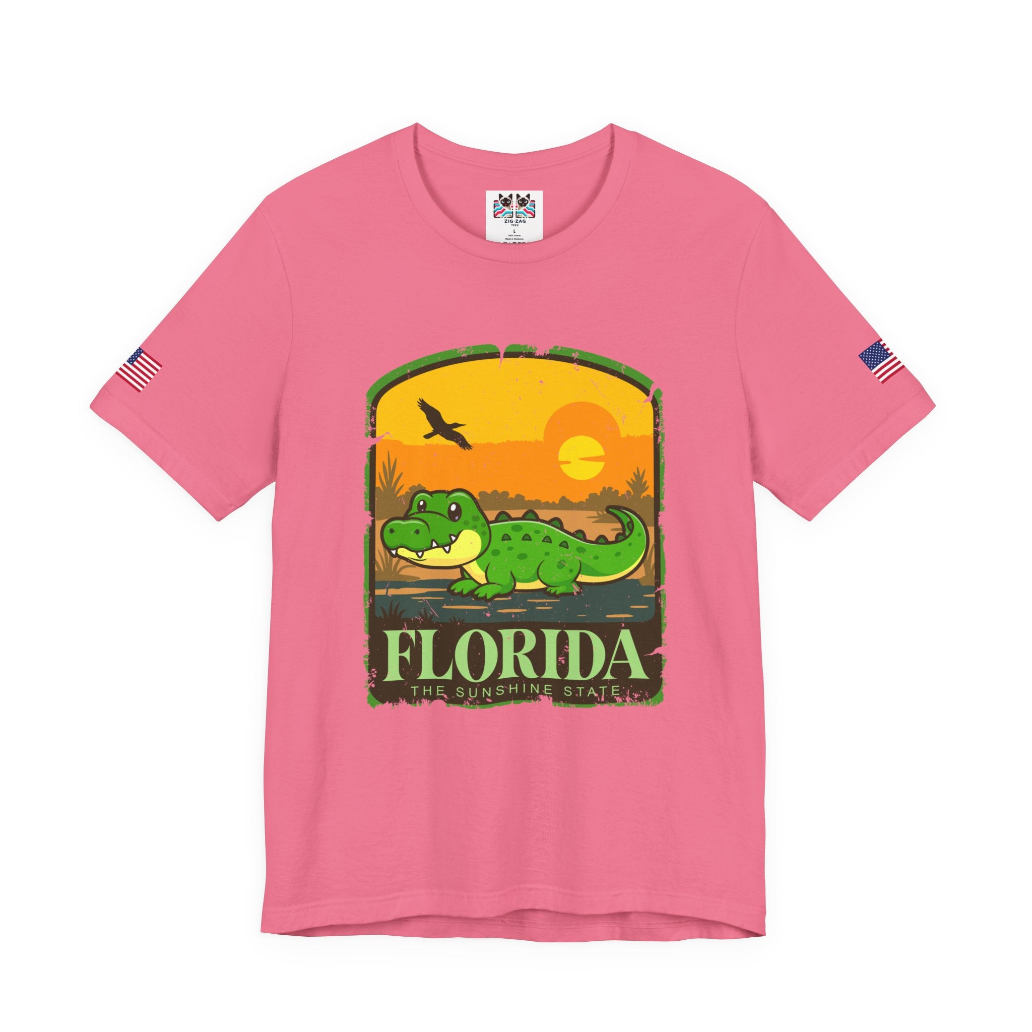 Florida The Sunshine State T-Shirt – Alligator Illustrated Sunset Badge Graphic Tee