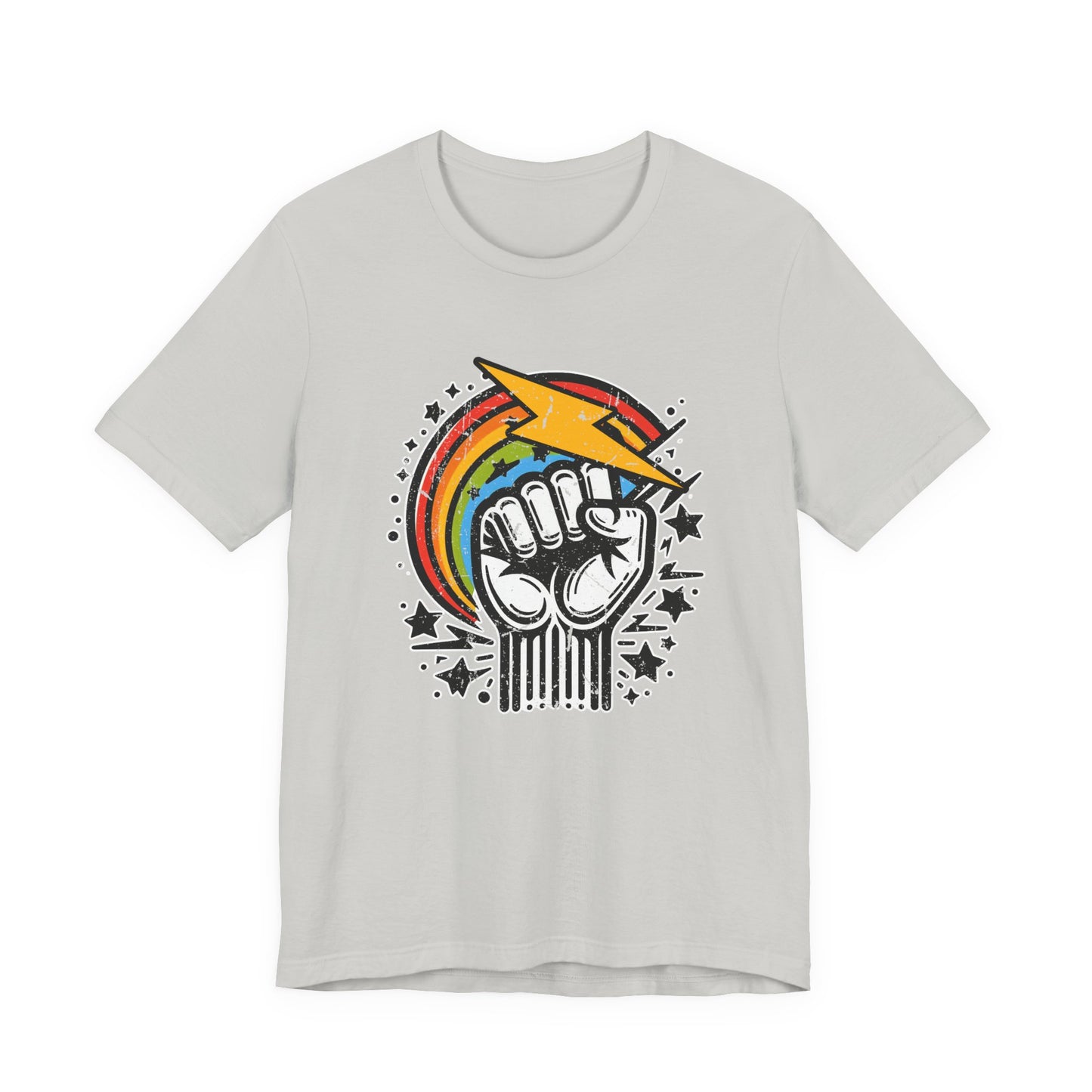 Rainbow Power & Pride – Raised Fist with Lightning Bolt and Rainbow Graphic T-Shirt