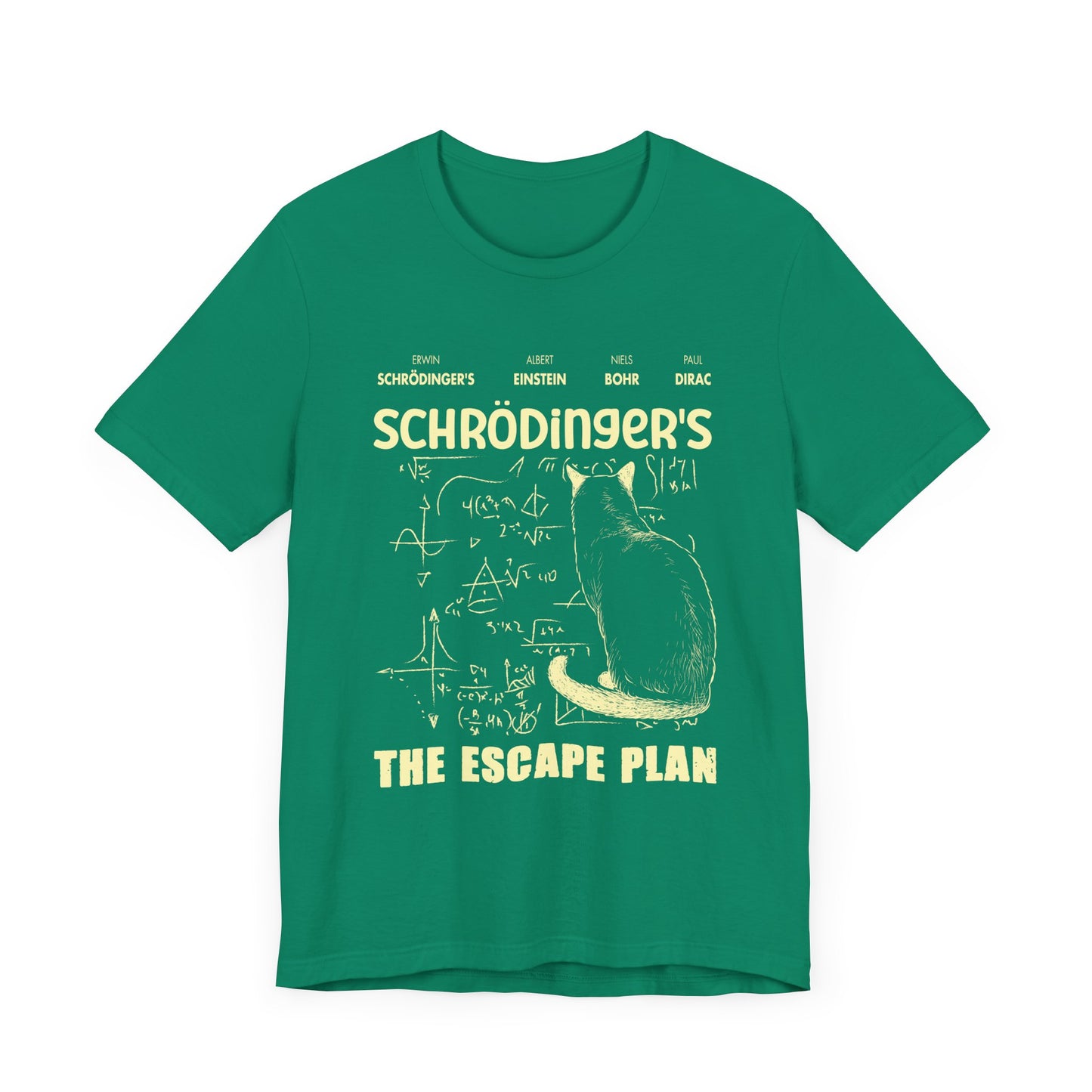 Physics Cat T-Shirt – Schrödinger’s Escape Plan Math Graphic