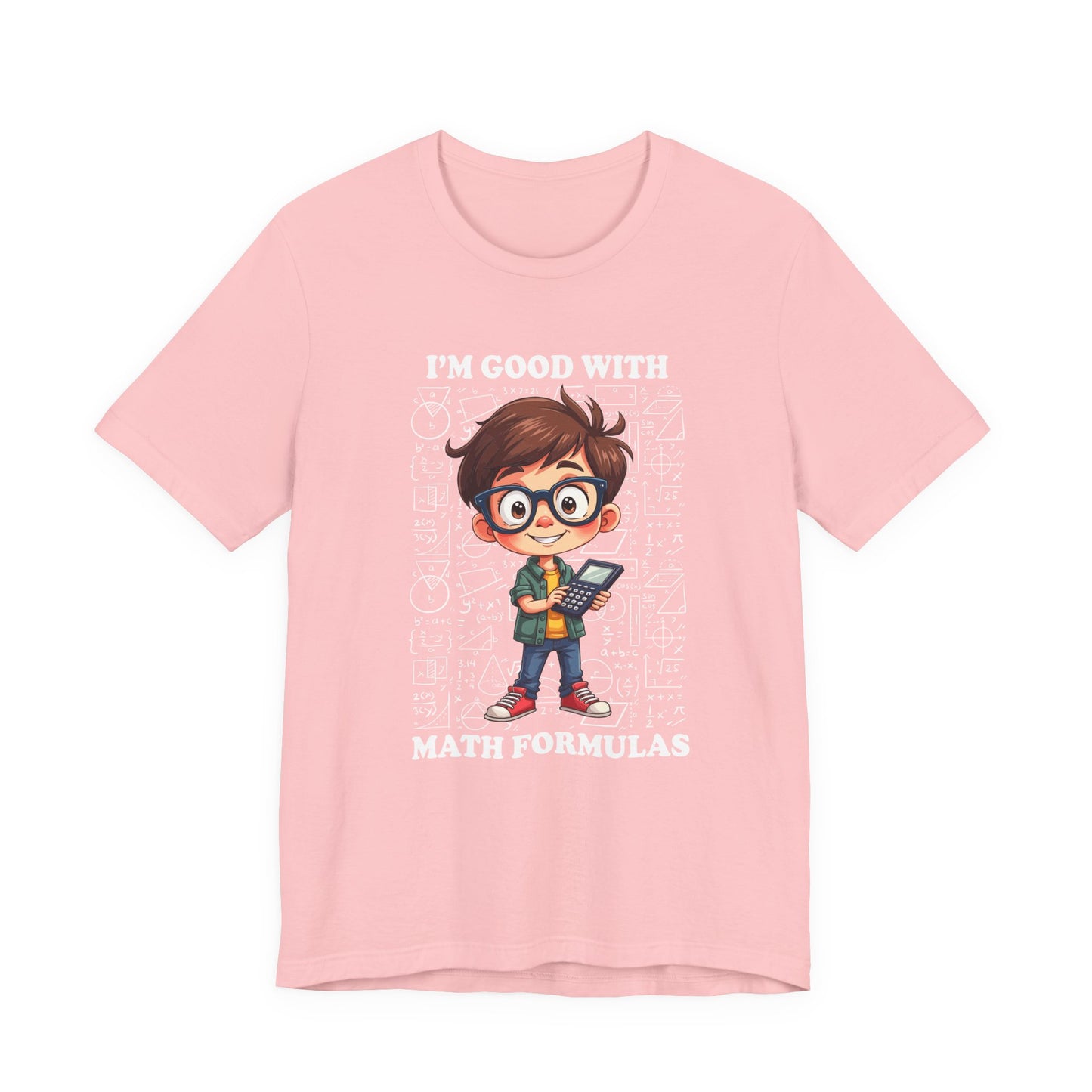 I'm Good with Math Formulas Tshirt – Happy Boy with Calculator and Math Diagrams