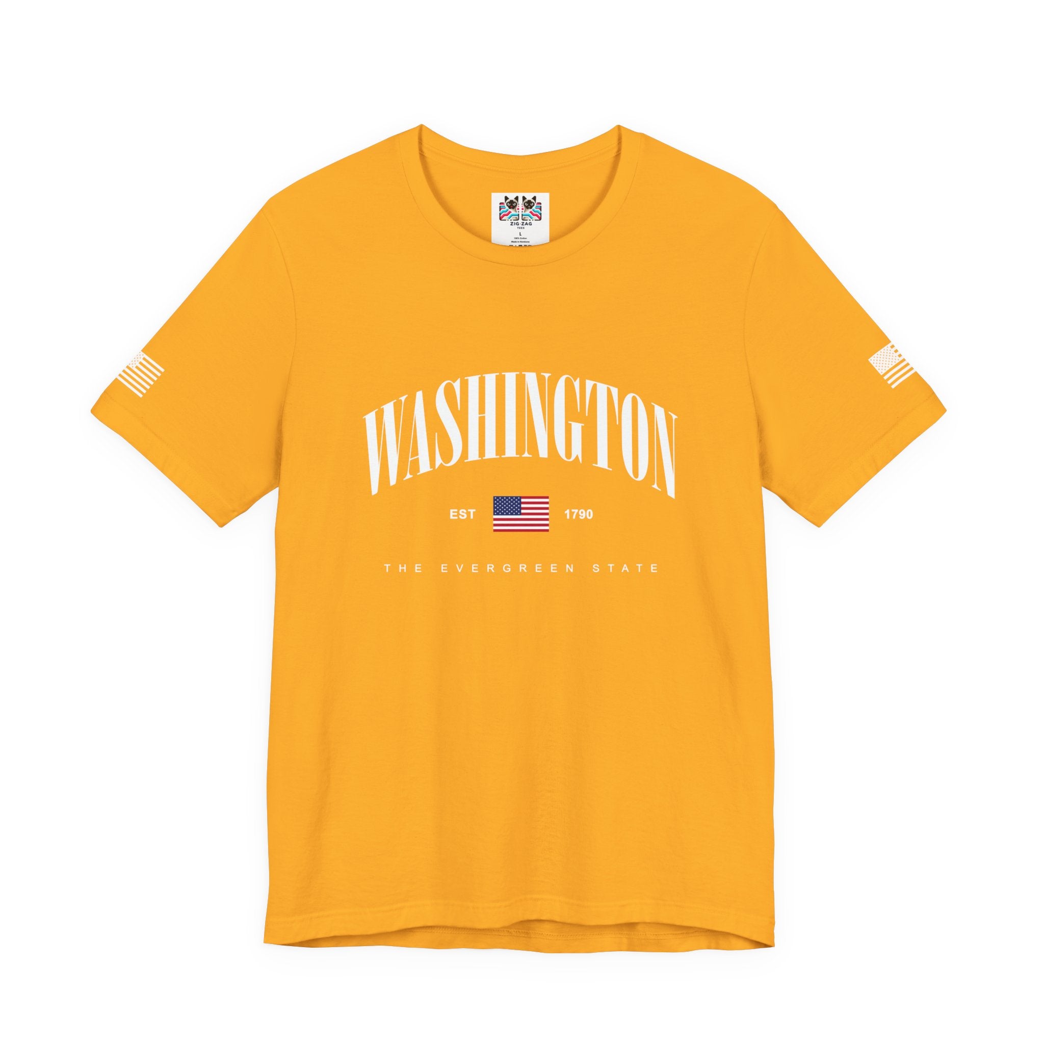 Washington The Evergreen State Collegiate Arch T-Shirt | EST 1790 American Flag Graphic Tee | Washington Pride Shirt