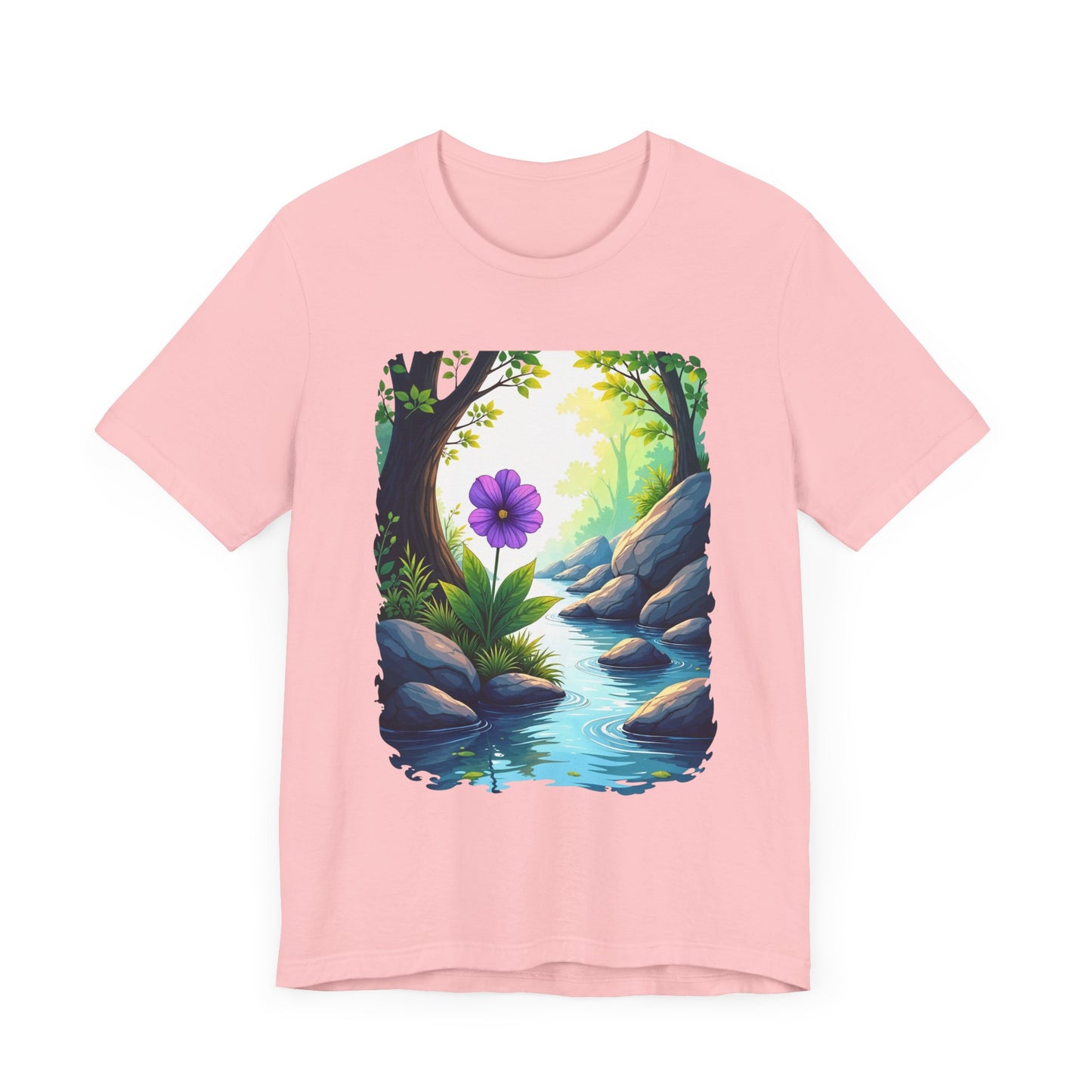 Tranquil Flower Creek T-Shirt – Nature Art Graphic Tee