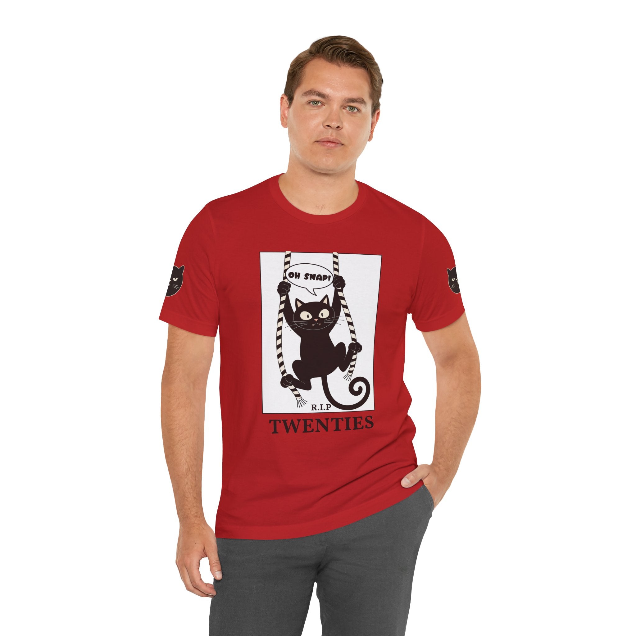 Custom T-Shirt - Oh Snap Funny Cat T-Shirt – Cat Hanging from Blinds Mischievous Kitten Humor Graphic Tee