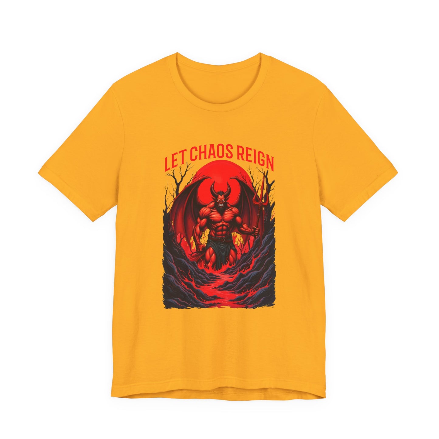 Let Chaos Reign – Fierce Beast with Wings on Fiery under Red Moon Graphic T-Shirt