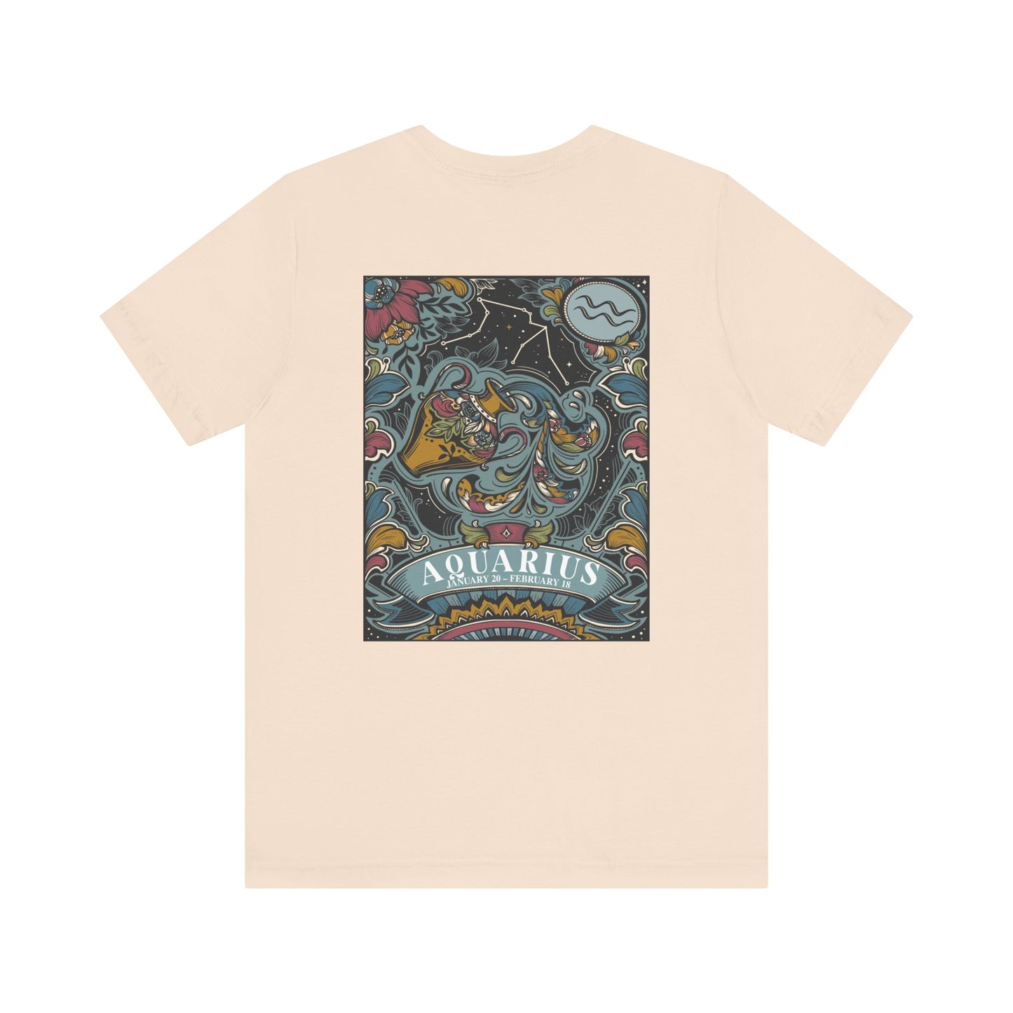Aquarius Constellation & Floral Zodiac T-Shirt – January 20 to February 18