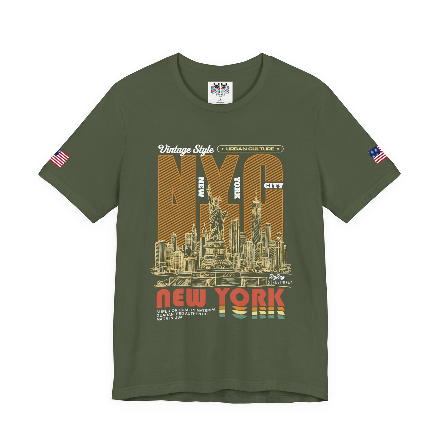 Vintage NYC T-Shirt - New York City Urban Culture Retro Orange Striped Design
