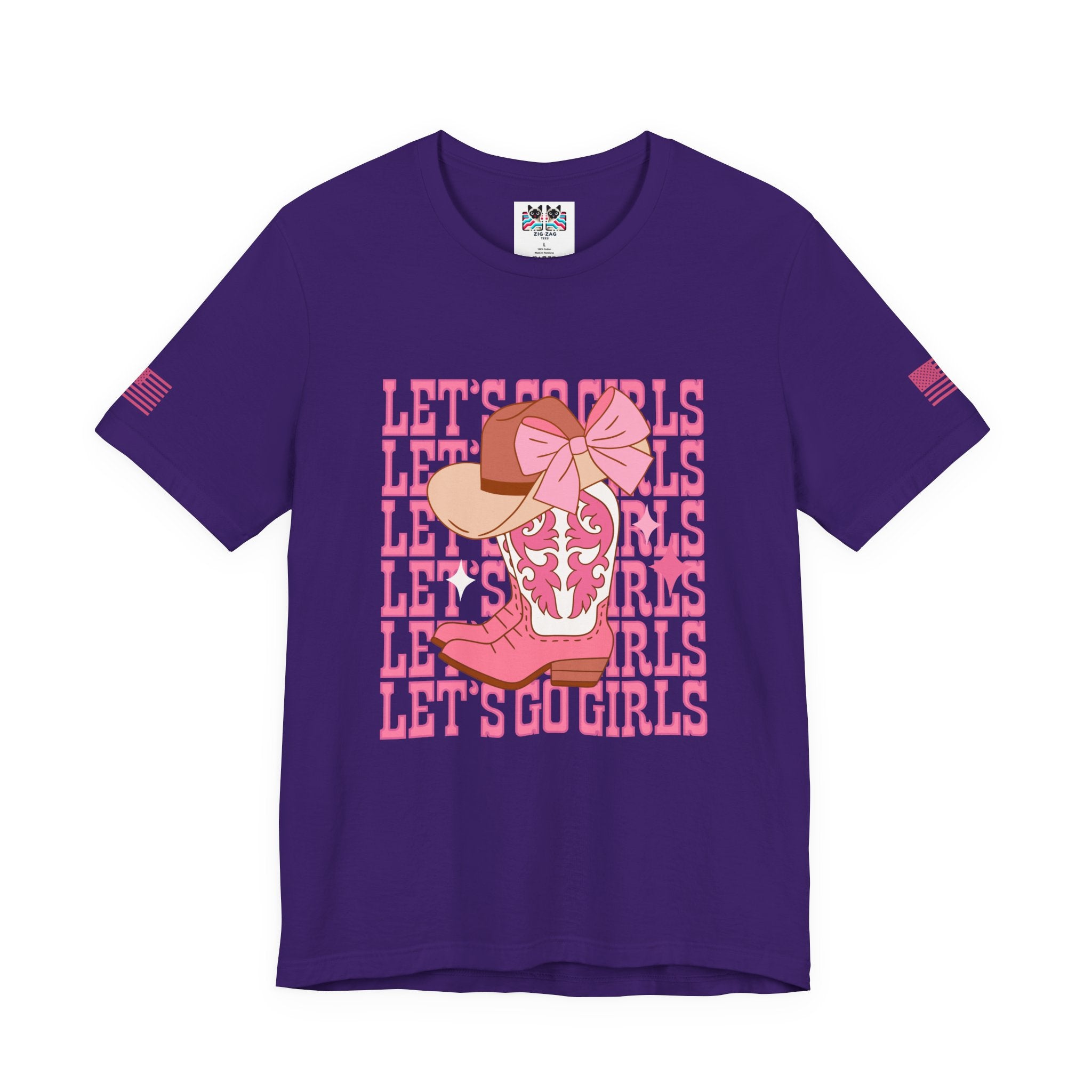 Let's Go Girls T-Shirt – Stacked Repeat Cowboy Boot Bow Hat Graphic Tee