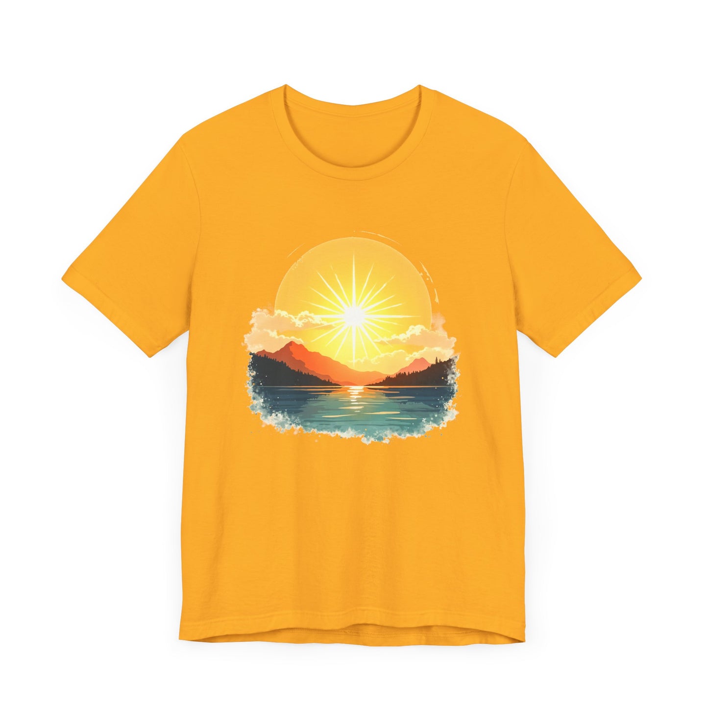Sunset Mountain and Waterbody Landscape Graphic T-Shirt