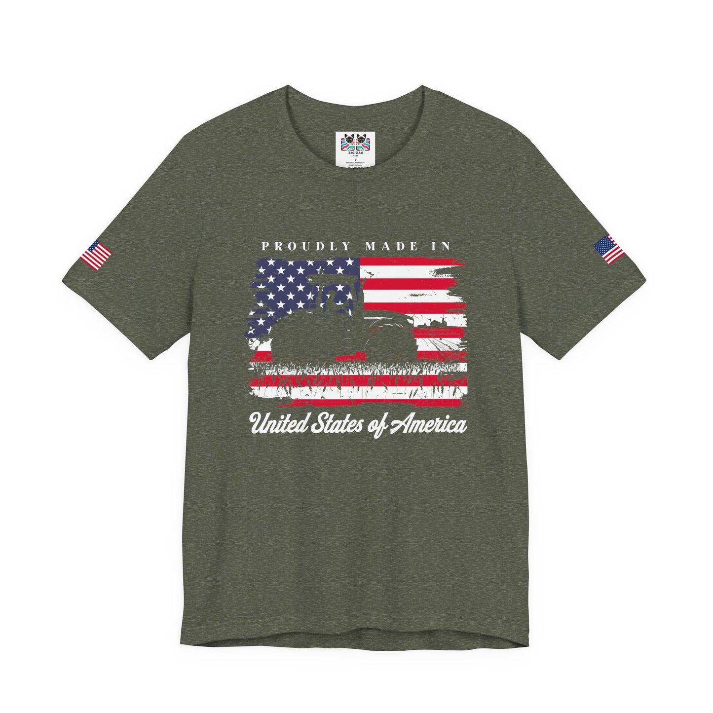 Proudly Made in USA T-Shirt – American Farmer Tractor Flag Patriotic Graphic Tee