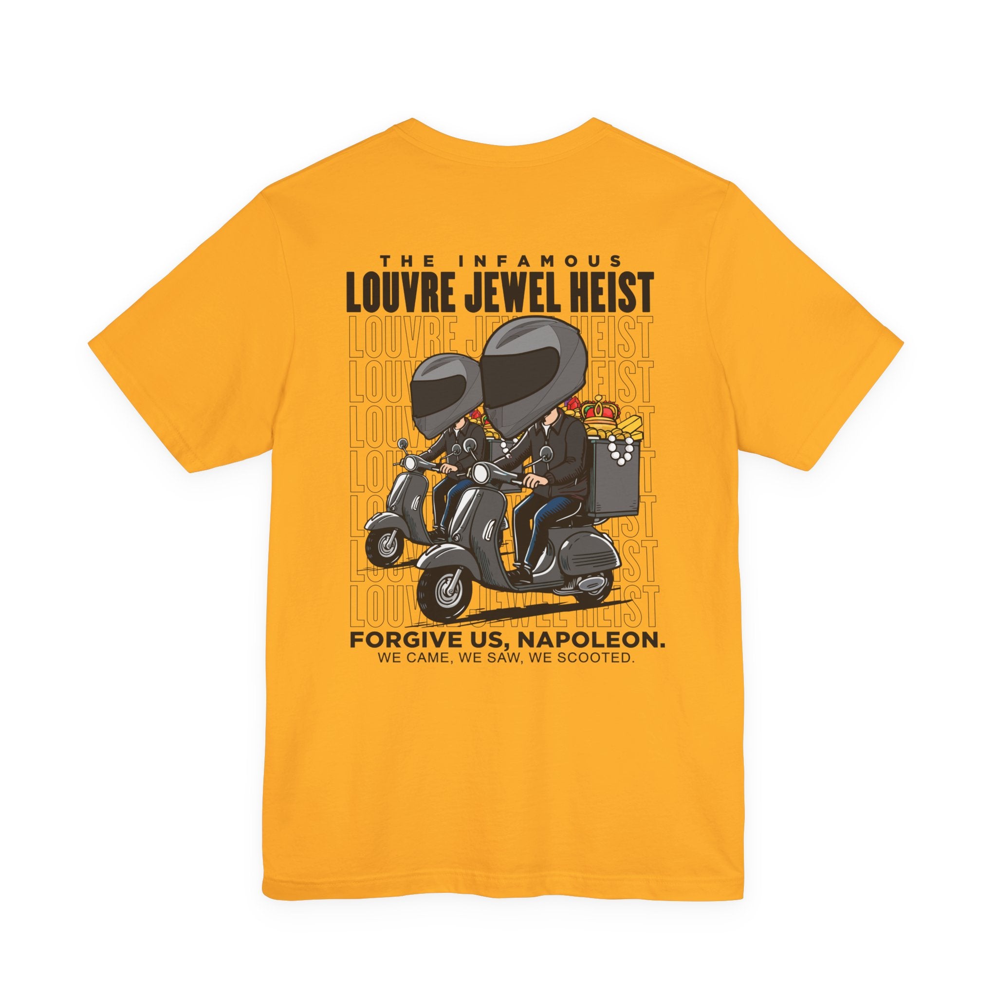 The 7 Minutes Louvre Jewel Heist – Napoleon’s Paris Getaway Tee [Black Text]