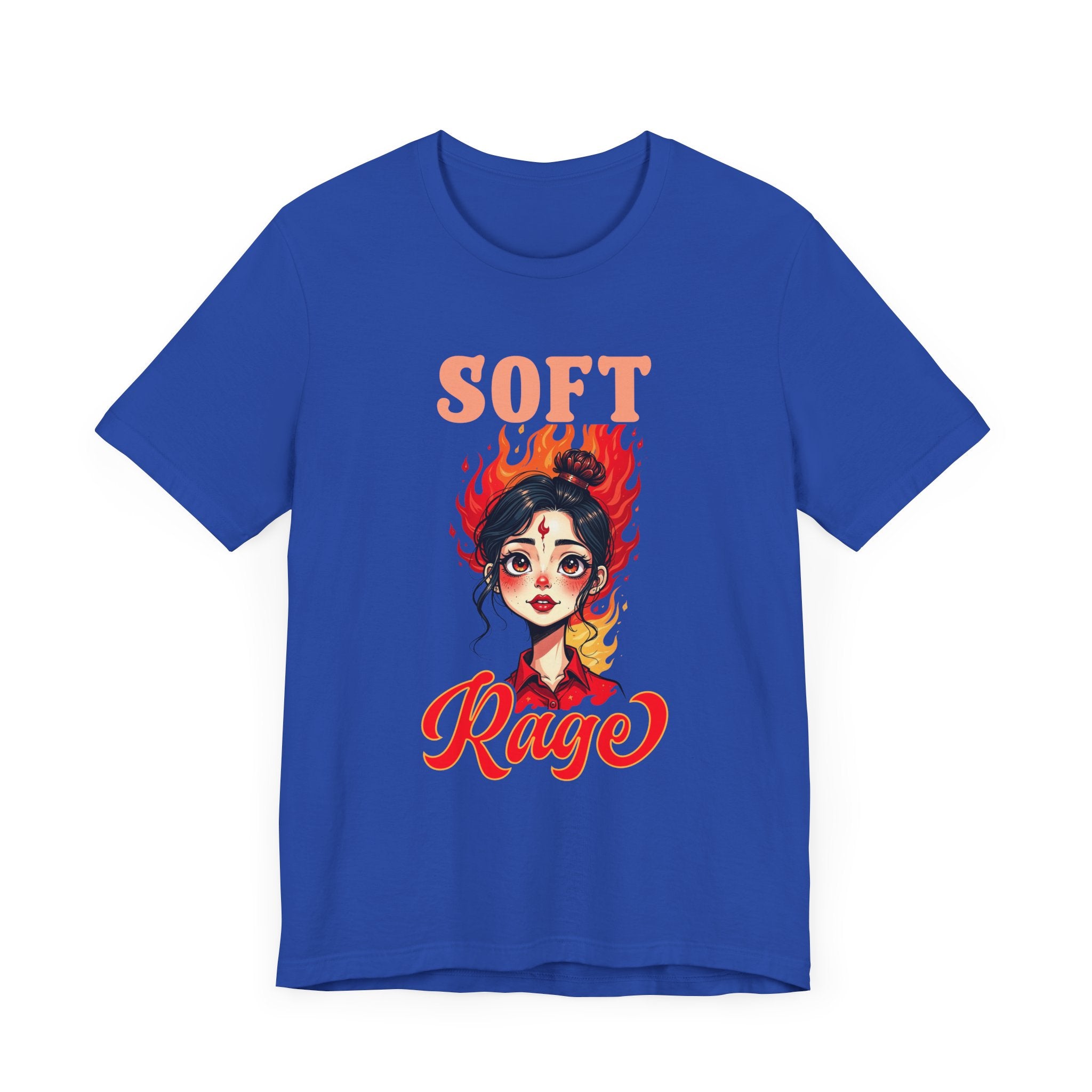 Soft Rage – Emotional Woman with Fiery Background Graphic T-Shirt