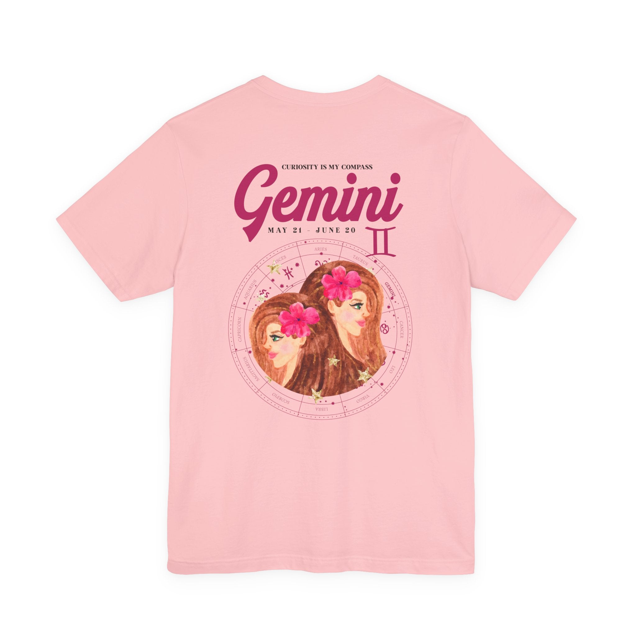 Gemini Curiosity Compass T-Shirt – Zodiac Twins with Astrological Wheel