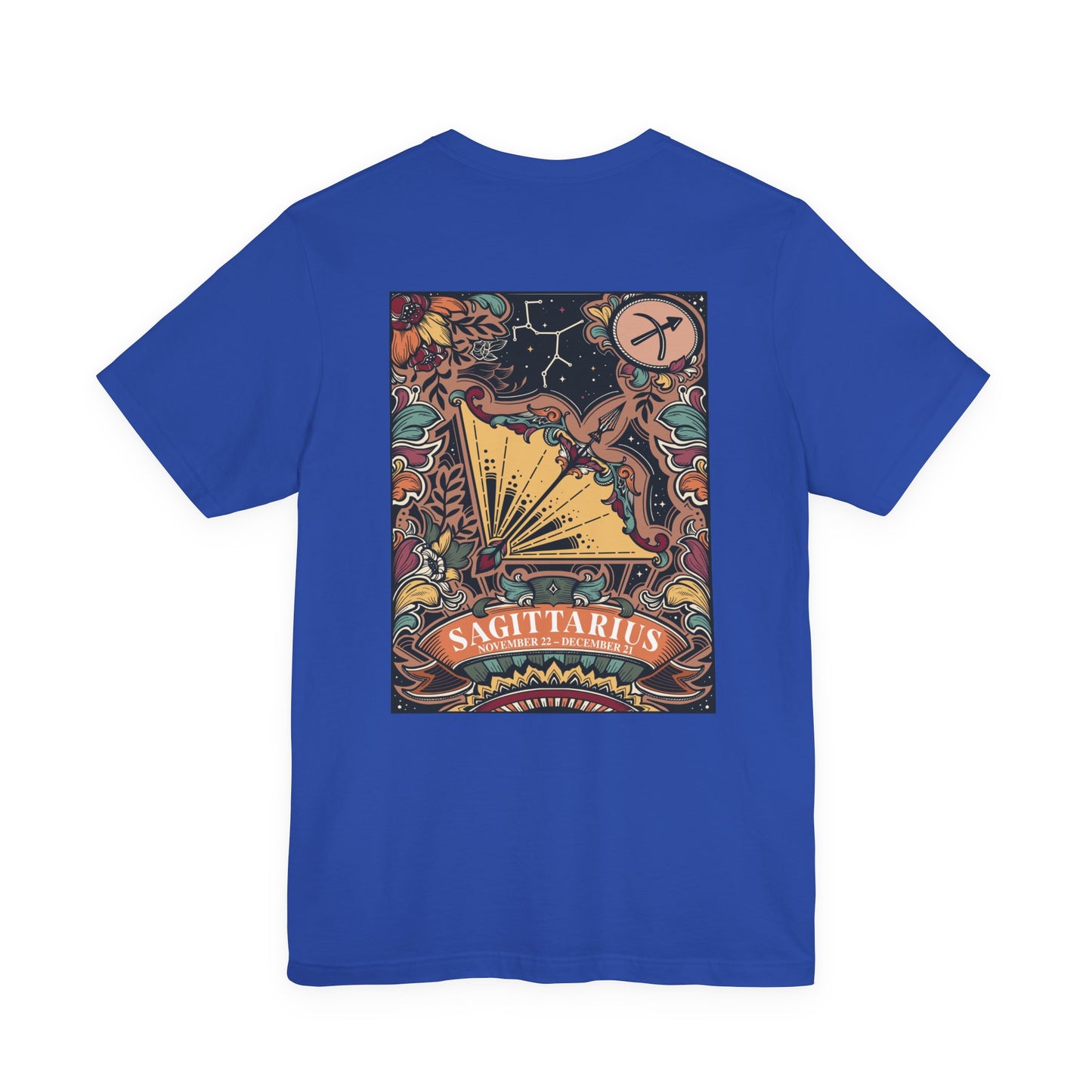 Sagittarius Zodiac T-Shirt – Constellation and Abstract Floral Design