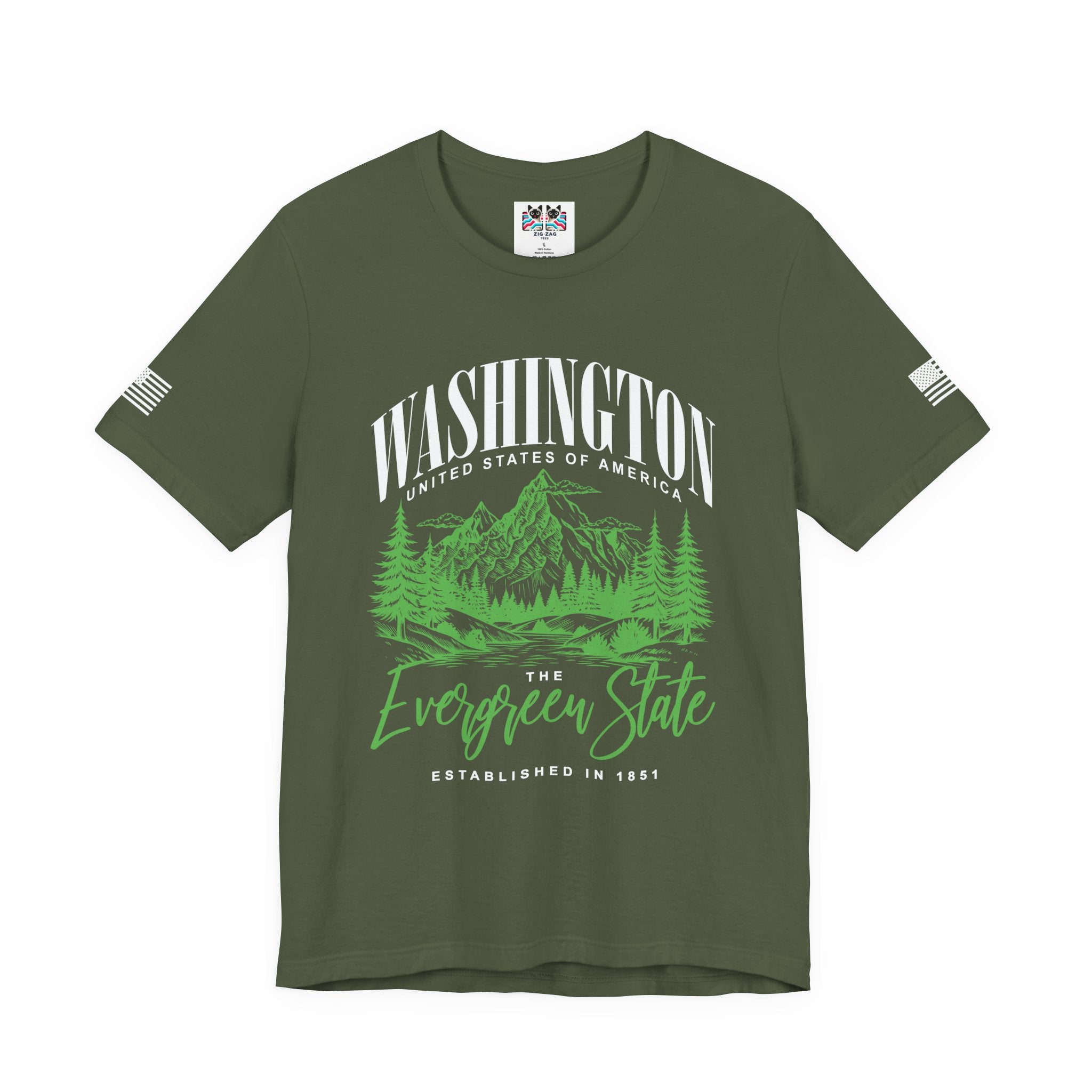 Washington The Evergreen State Mountain & Forest Nature Graphic T-Shirt | USA EST 1851 Pacific Northwest Tee