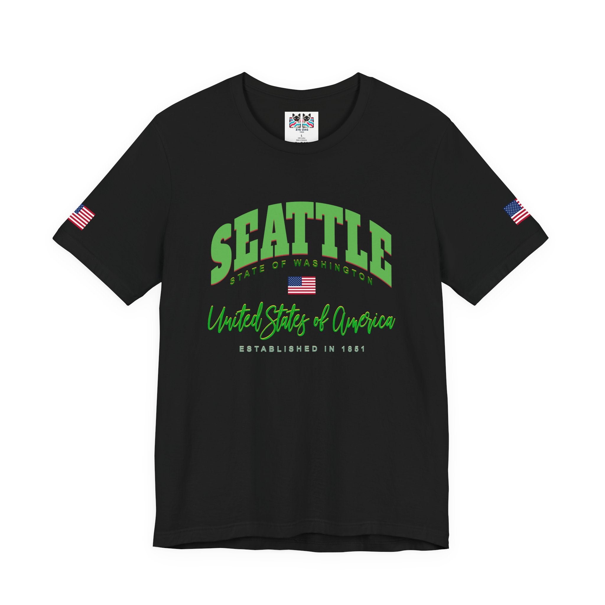 Seattle State of Washington United States of America EST 1851 Collegiate T-Shirt | Patriotic Seattle Tee