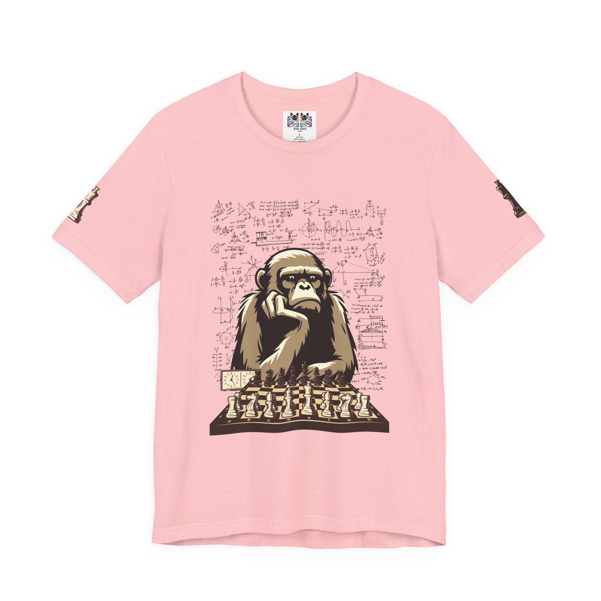 Thinking Monkey Chess T-Shirt – Intelligent Chimp Mathematical Formulas Graphic Tee