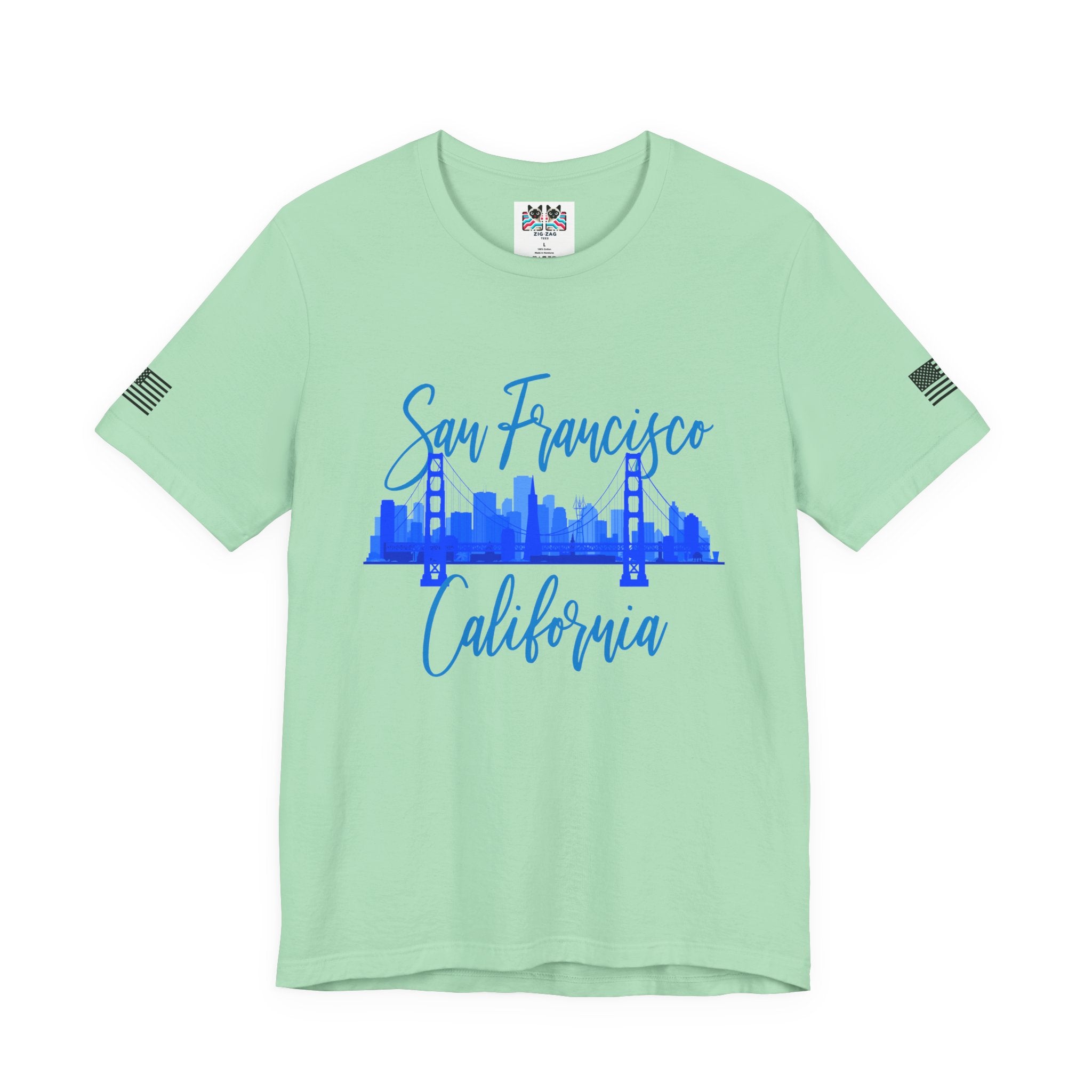 San Francisco California T-Shirt, Golden Gate Bridge Skyline Cursive Script Tee, SF California Souvenir Shirt, Bay Area Travel Gift, Unisex