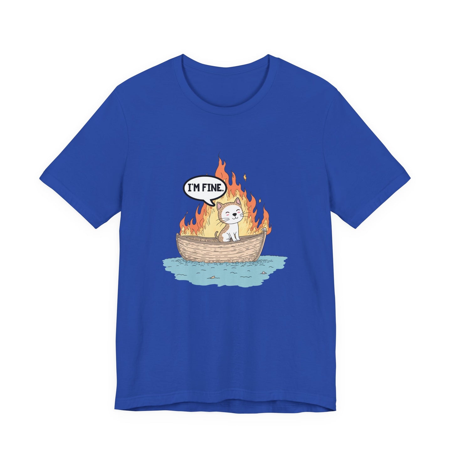 Im Fine Cat In Boat On Fire Tshirt Cat Sitting in Burning Boat Humor