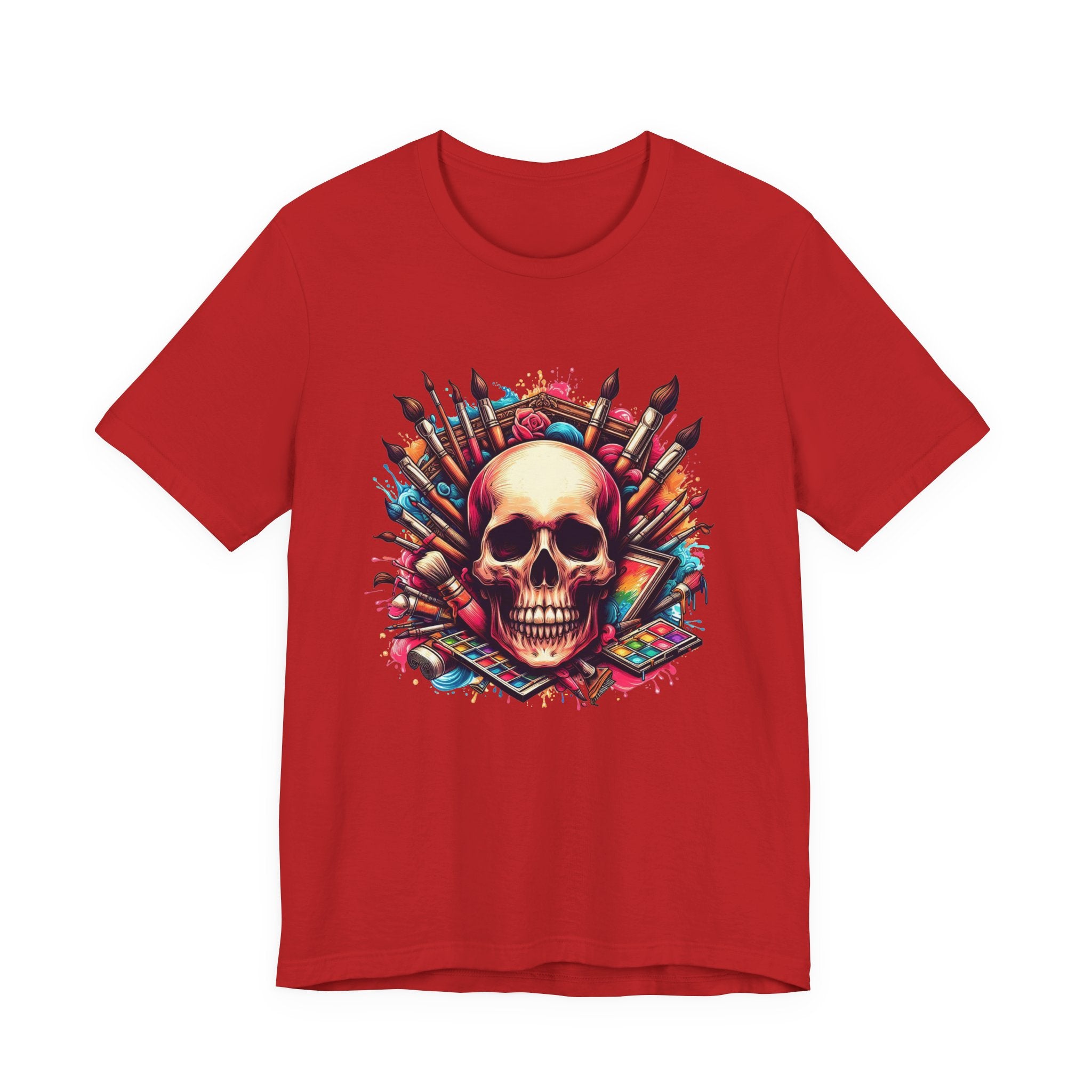 Art Is Not Dead Tshirt – Skull with Stacked Art Supplies Circular Graphic