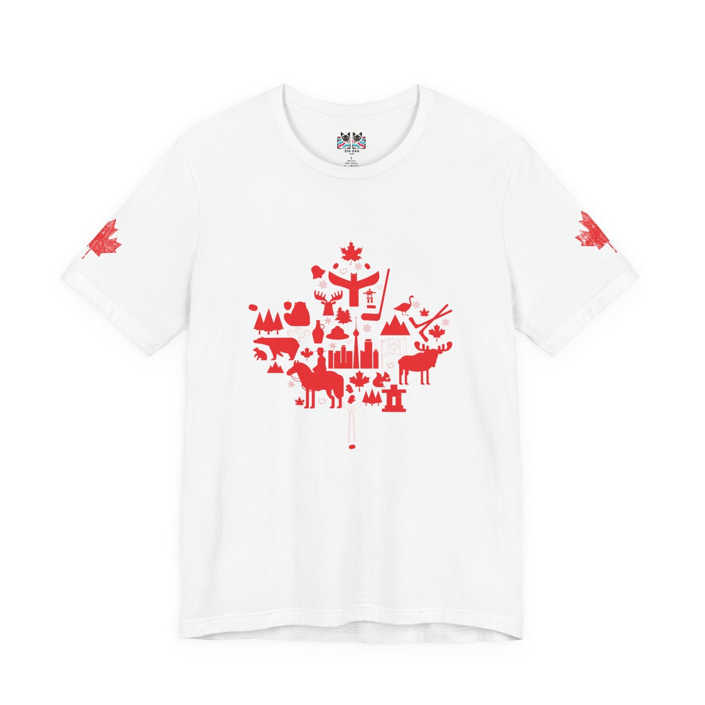 Canada Icons collage of iconic Canadian symbols Maple - Red Print T-Shirt