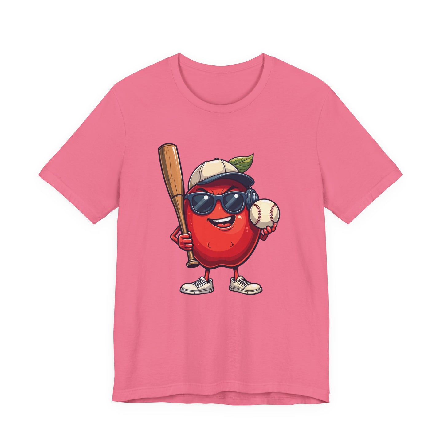 Aggressive Apple Baseball Mascot Tshirt Bold Sports Fruit Character Design