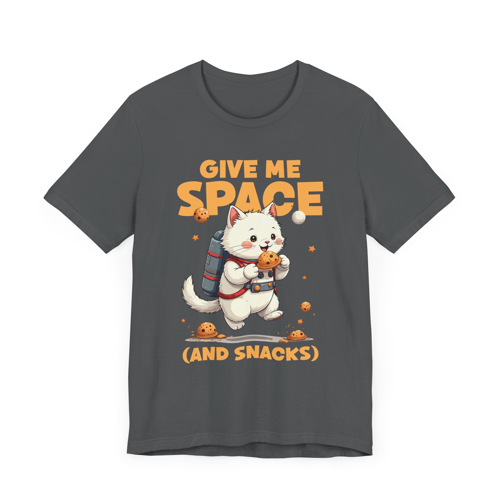 Give Me Space (and Snacks) – Jetpack Cat Walking with Snacks Funny Graphic T-Shirt