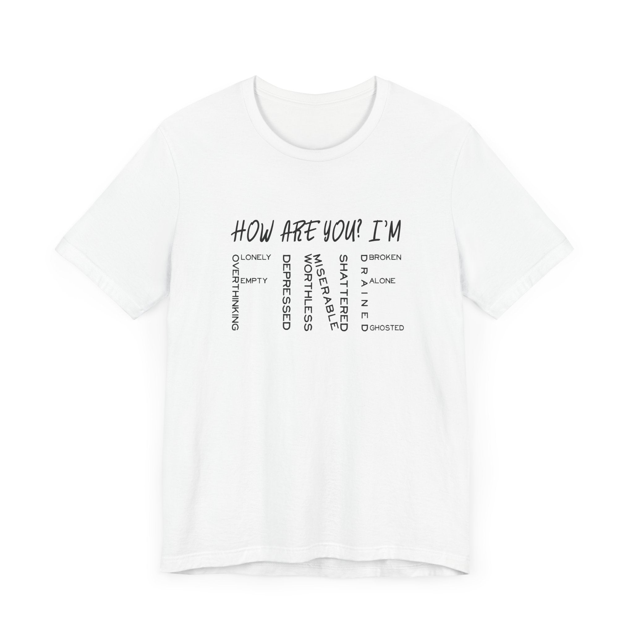 How Are You? I'm Fine Graphic Statement Tee for Mental Health Awareness and Emotional Honesty Advocates