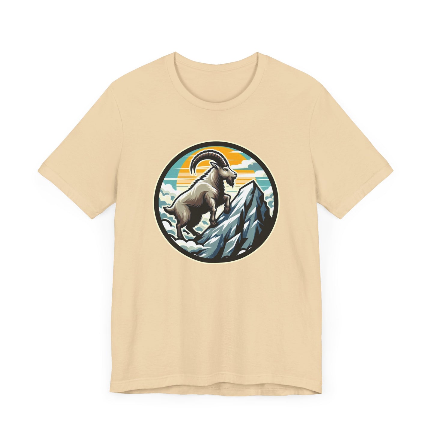 Majestic Mountain Goat on Summit with Sun and Clouds Graphic T-Shirt