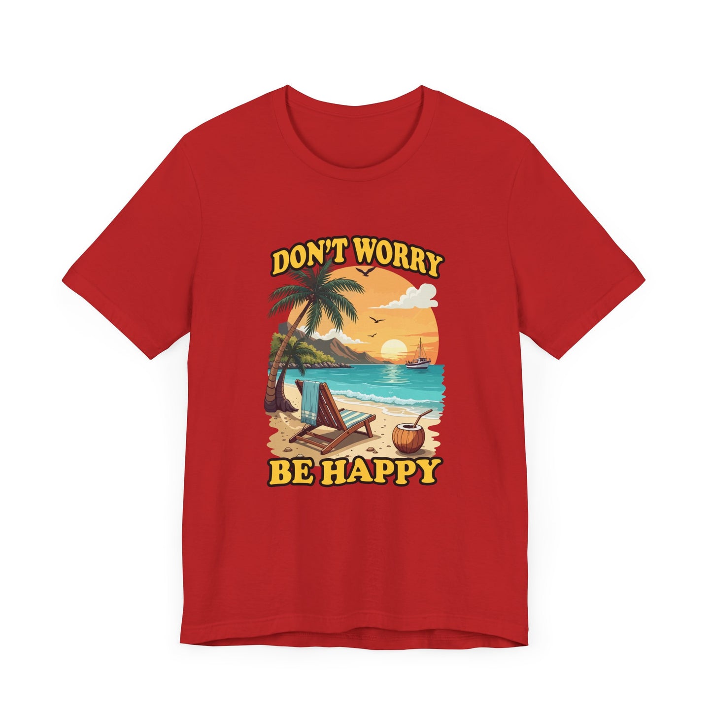 Don’t Worry Be Happy T-Shirt – Retro Beach Sunset Graphic Tee