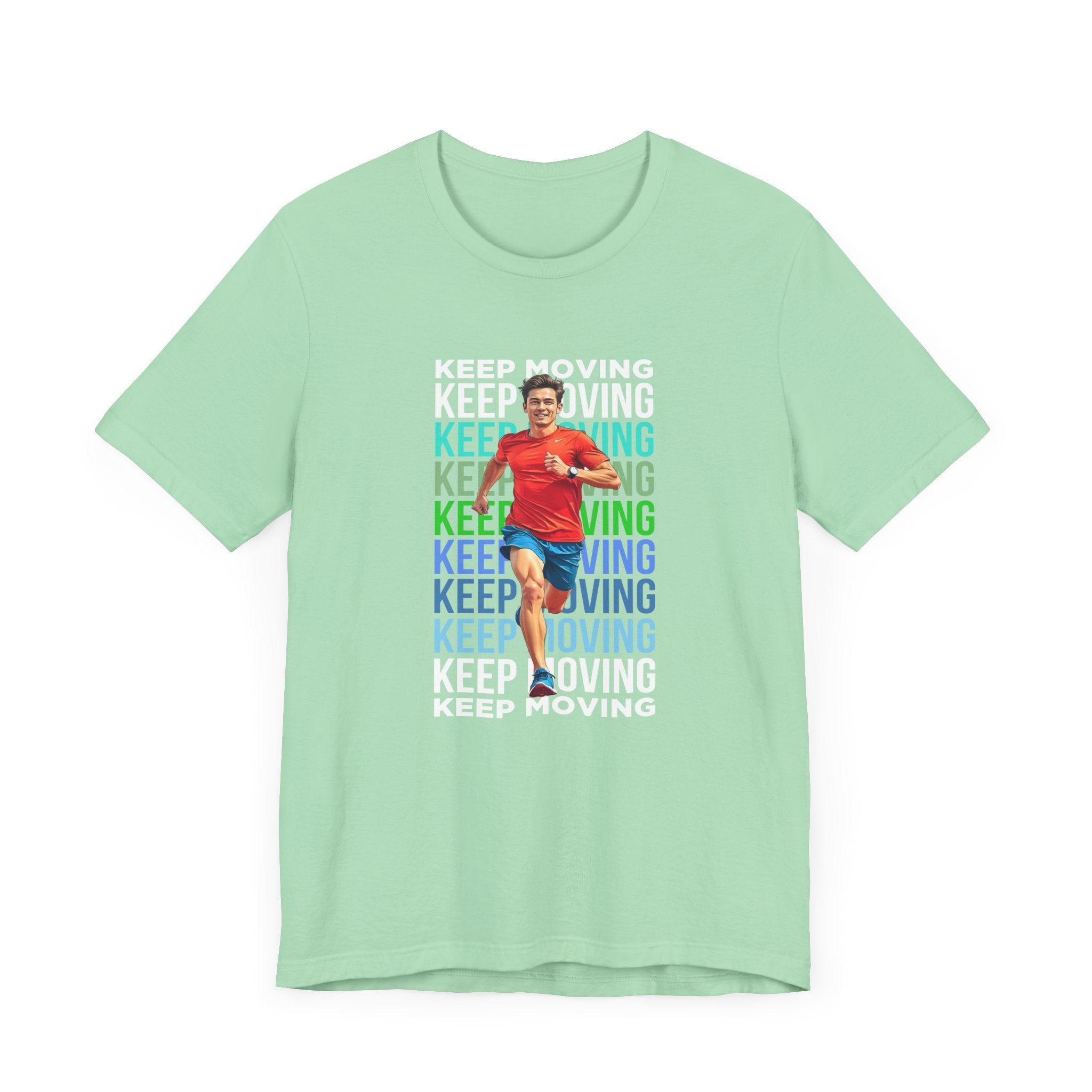 Keep Moving – Determination and Progress Man Running Motivational Graphic T-Shirt