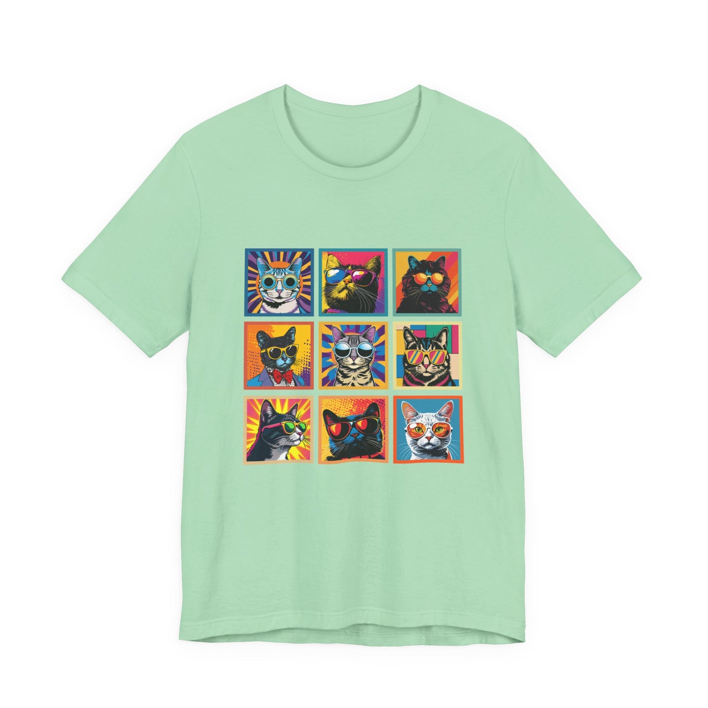 Cool Cats Pop Art Sunglasses Tshirt – Nine Retro Kitty Squares