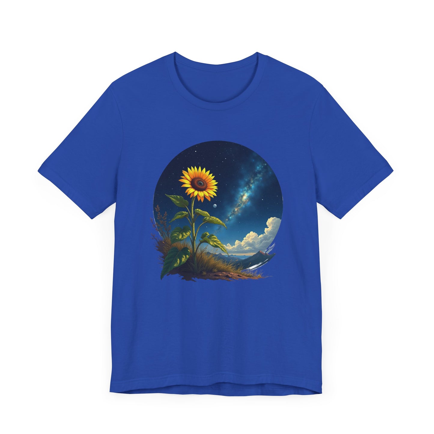 Cosmic Bloom Sunflower with Sky, Clouds & Mountains Reaction Graphic T-Shirt