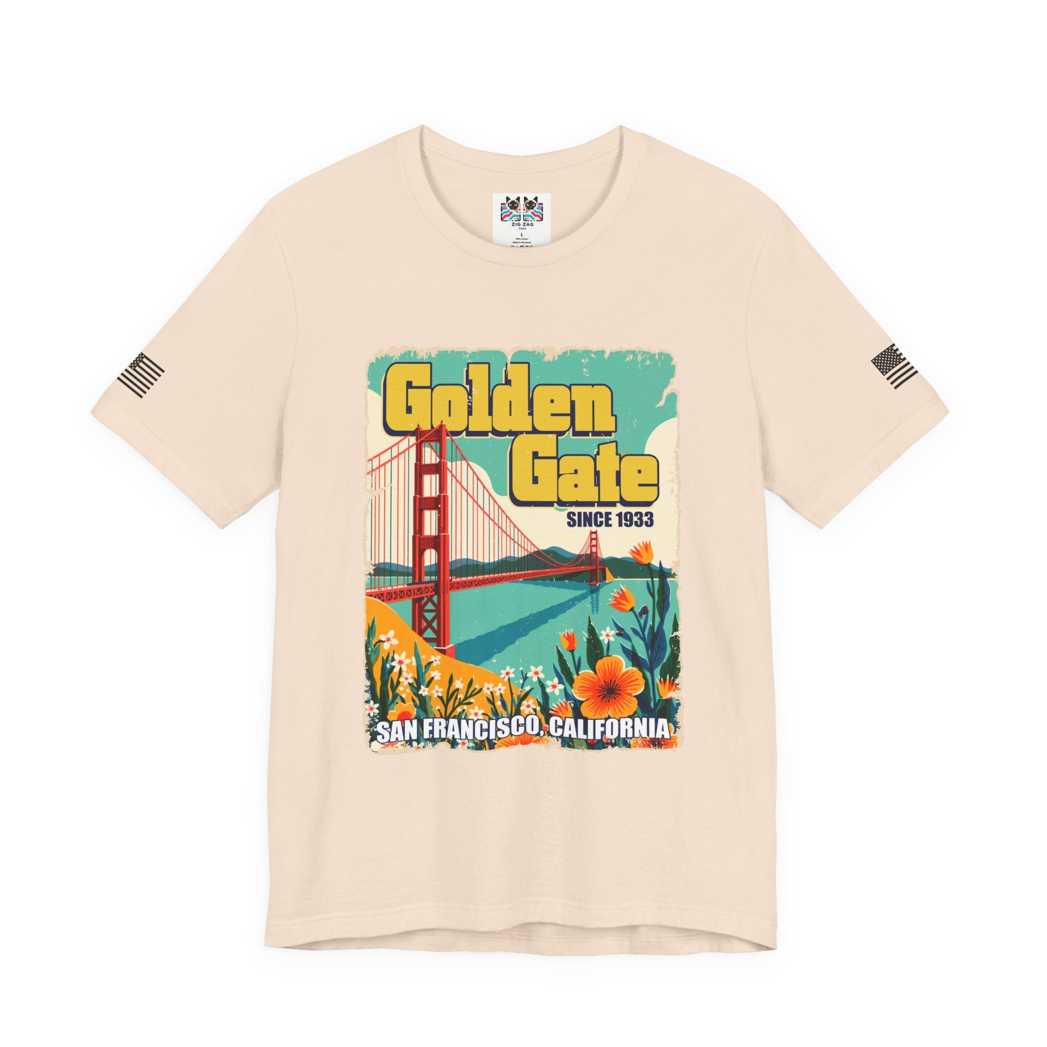 Golden Gate Bridge Since 1933 T-Shirt – Retro Floral Vintage Poster Style Graphic Tee San Francisco California