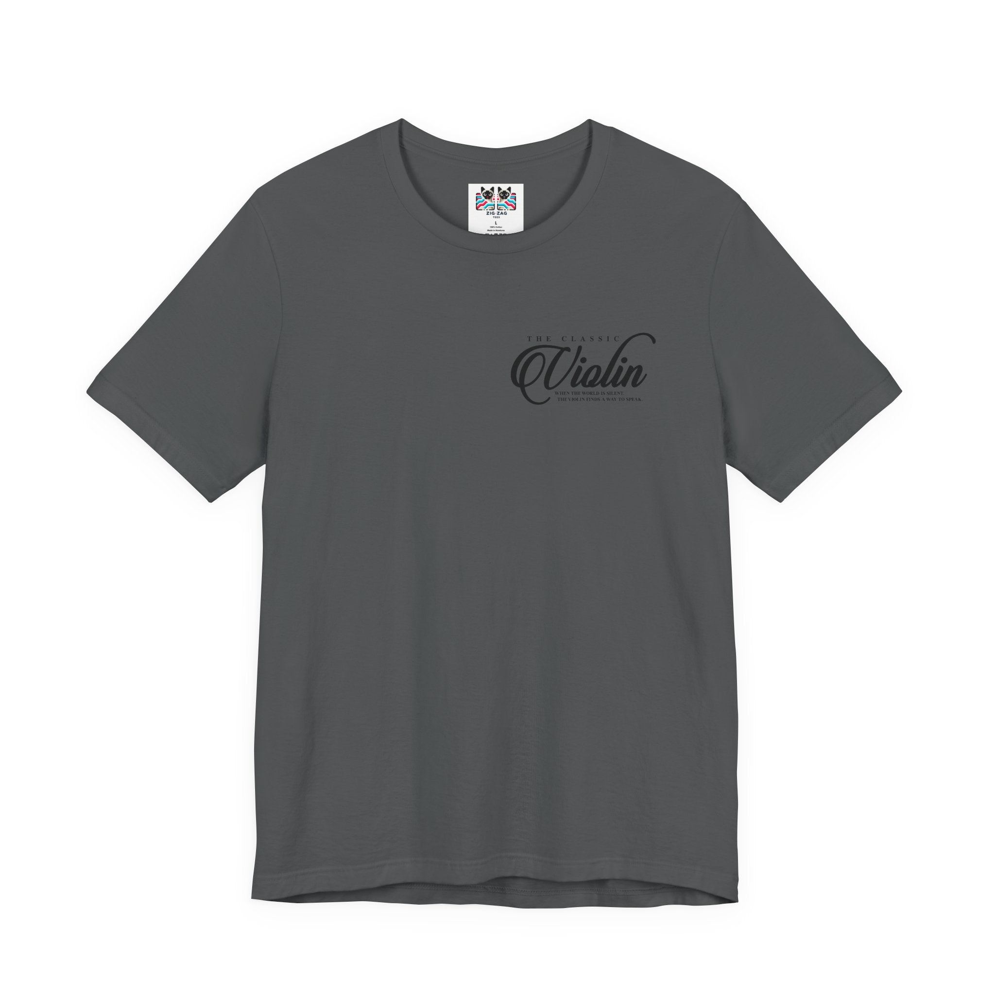 The Classic Violin T-Shirt – Vintage Instrument & 16th Century Story [Black Text]