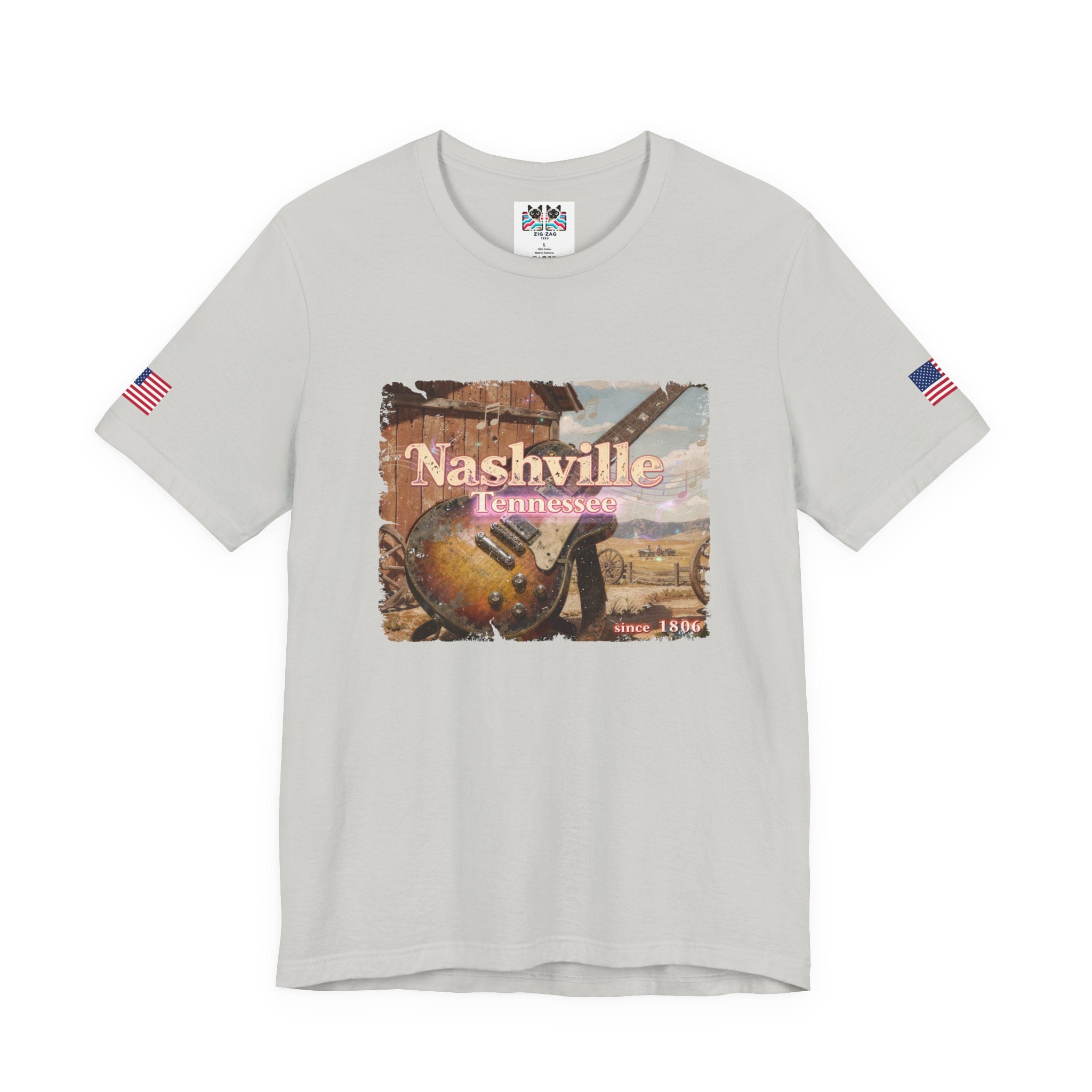 Nashville Tennessee Since 1806 T-Shirt – Distressed Vintage Electric Guitar Western Scene Graphic Tee